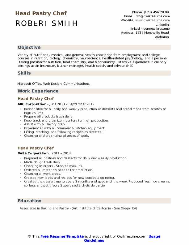 Head Pastry Chef Resume Samples - Head Pastry Chef 1615545290 Pdf 