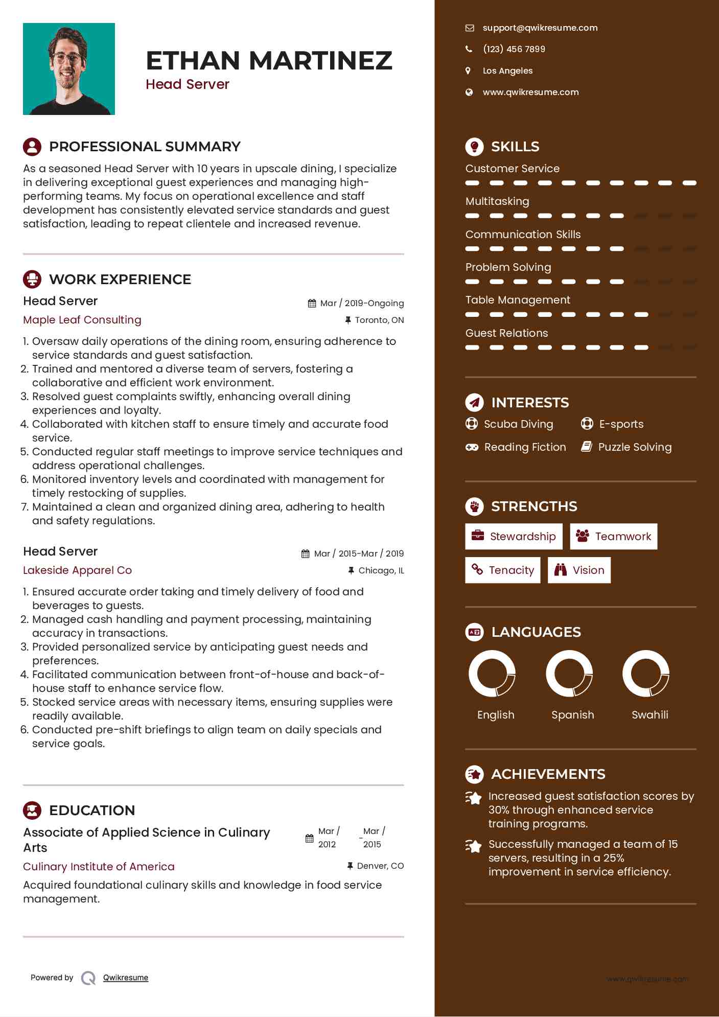 head server resume samples qwikresume bar manager resume samples