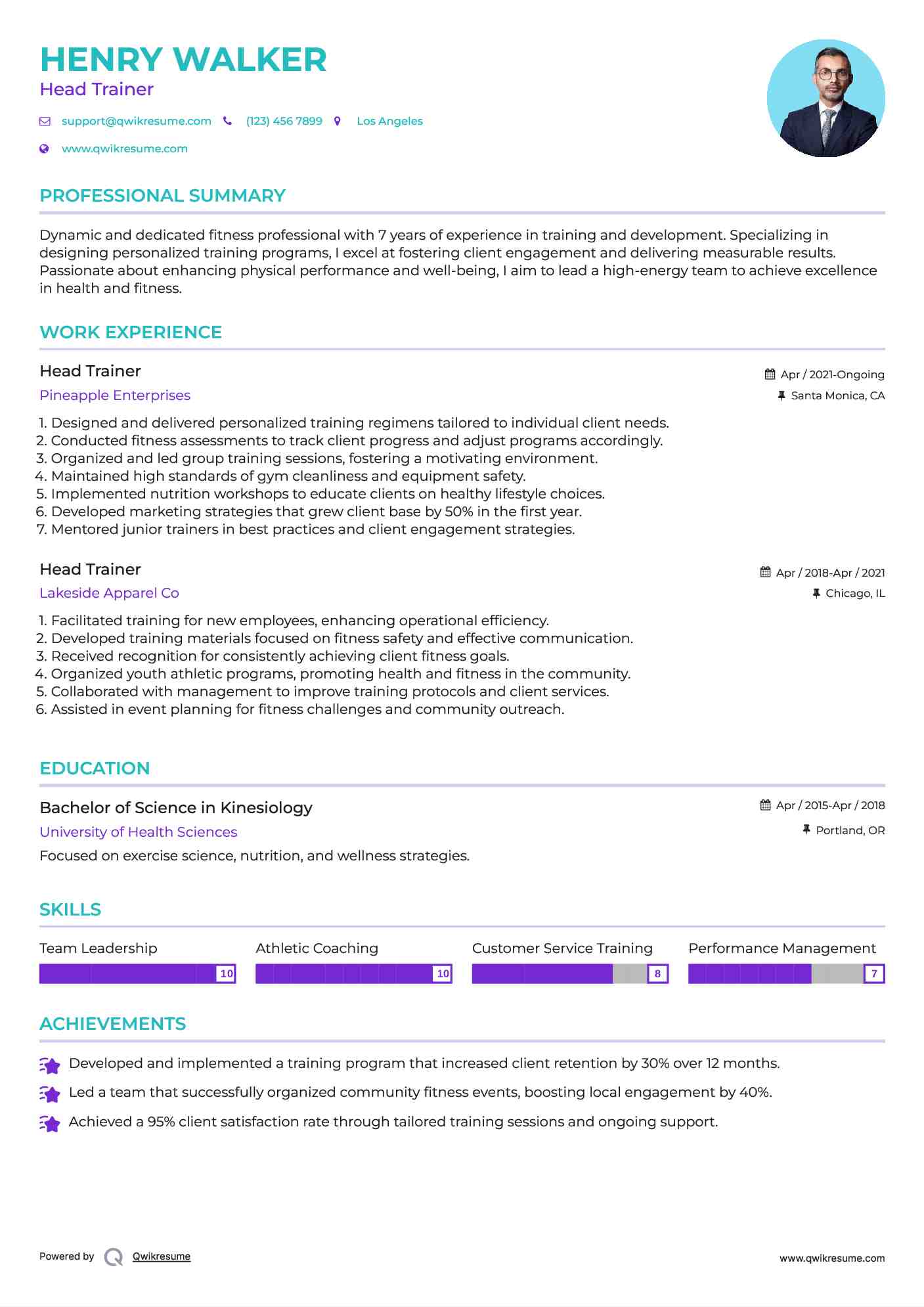 Head Trainer Resume Format