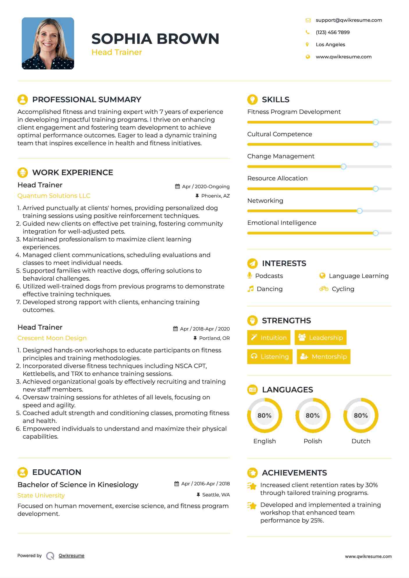 Head Trainer Resume Template