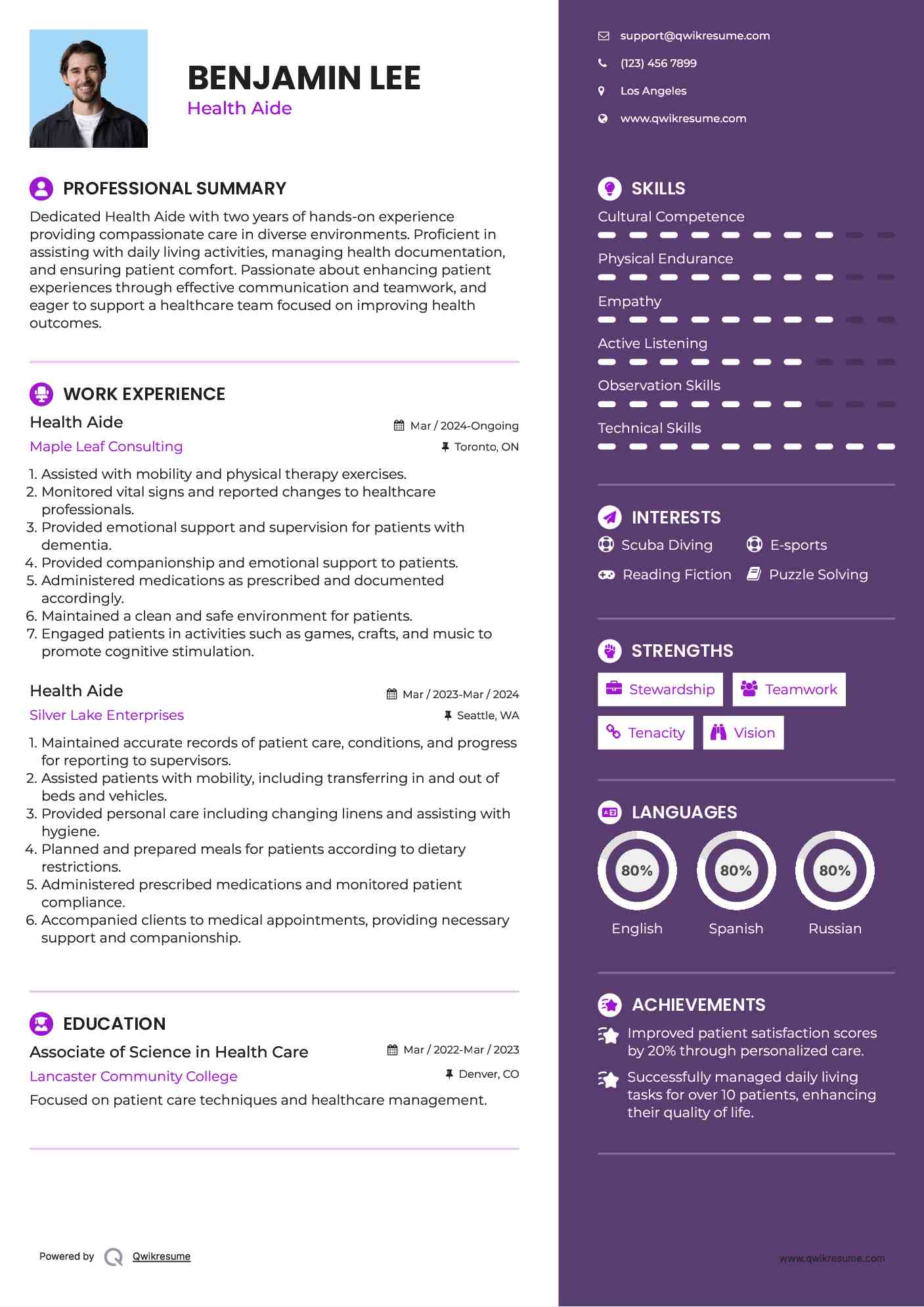 Health Aide Resume Template