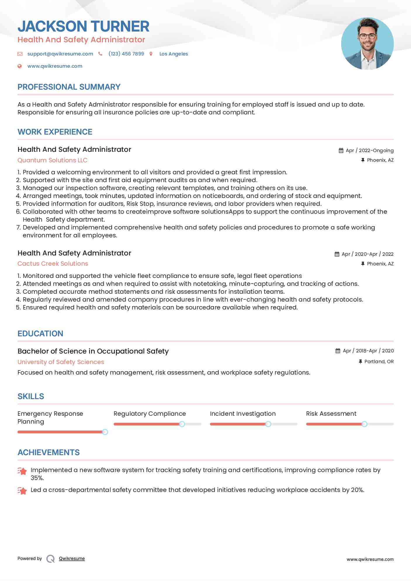 Health And Safety Administrator Resume Format