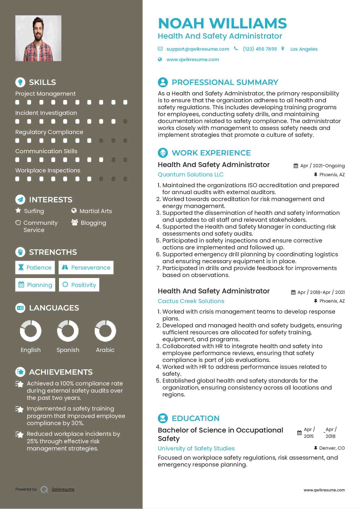 Health And Safety Administrator Resume Template