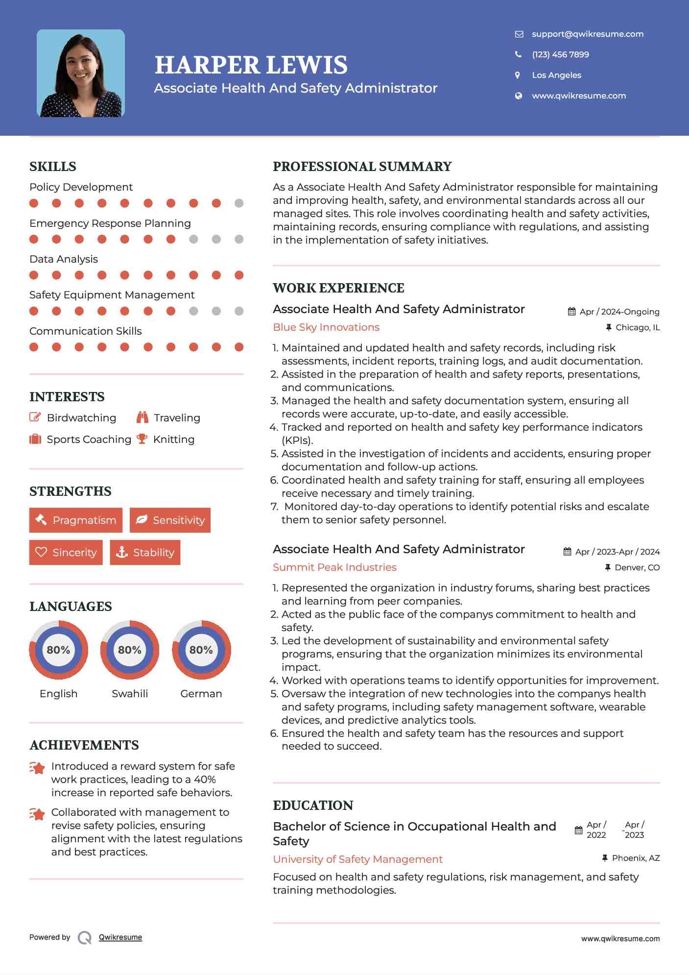Associate Health And Safety Administrator Resume Format