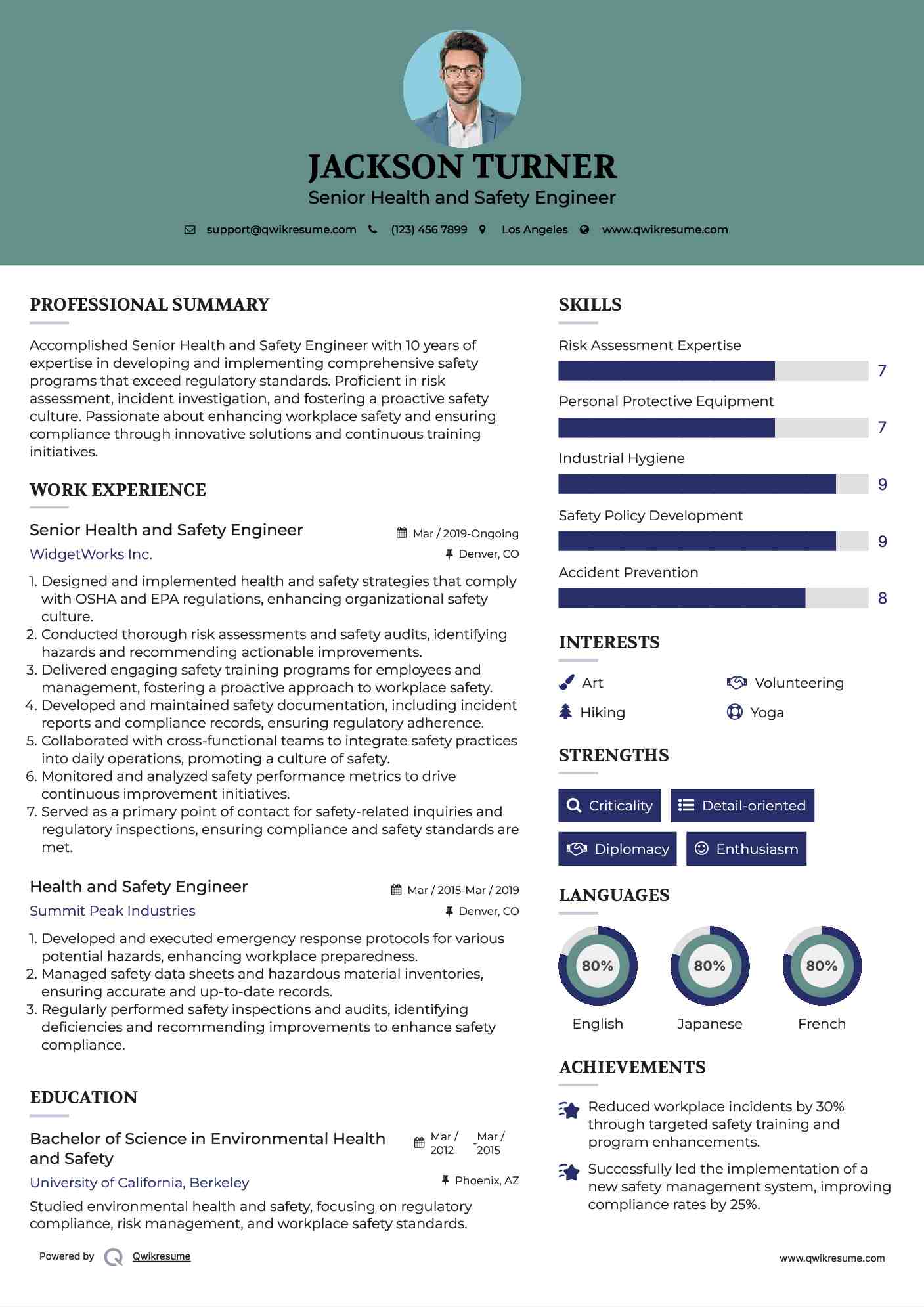 Senior Health and Safety Engineer Resume Model