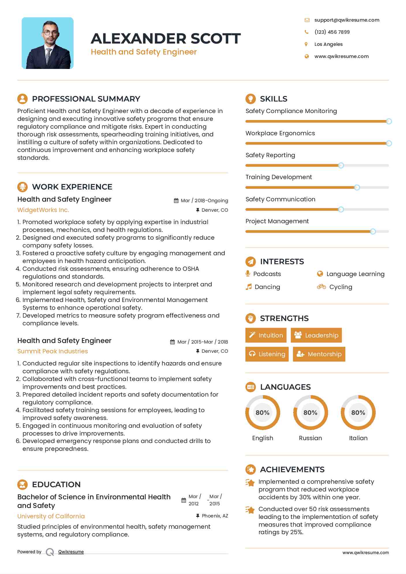 Health and Safety Engineer Resume Model
