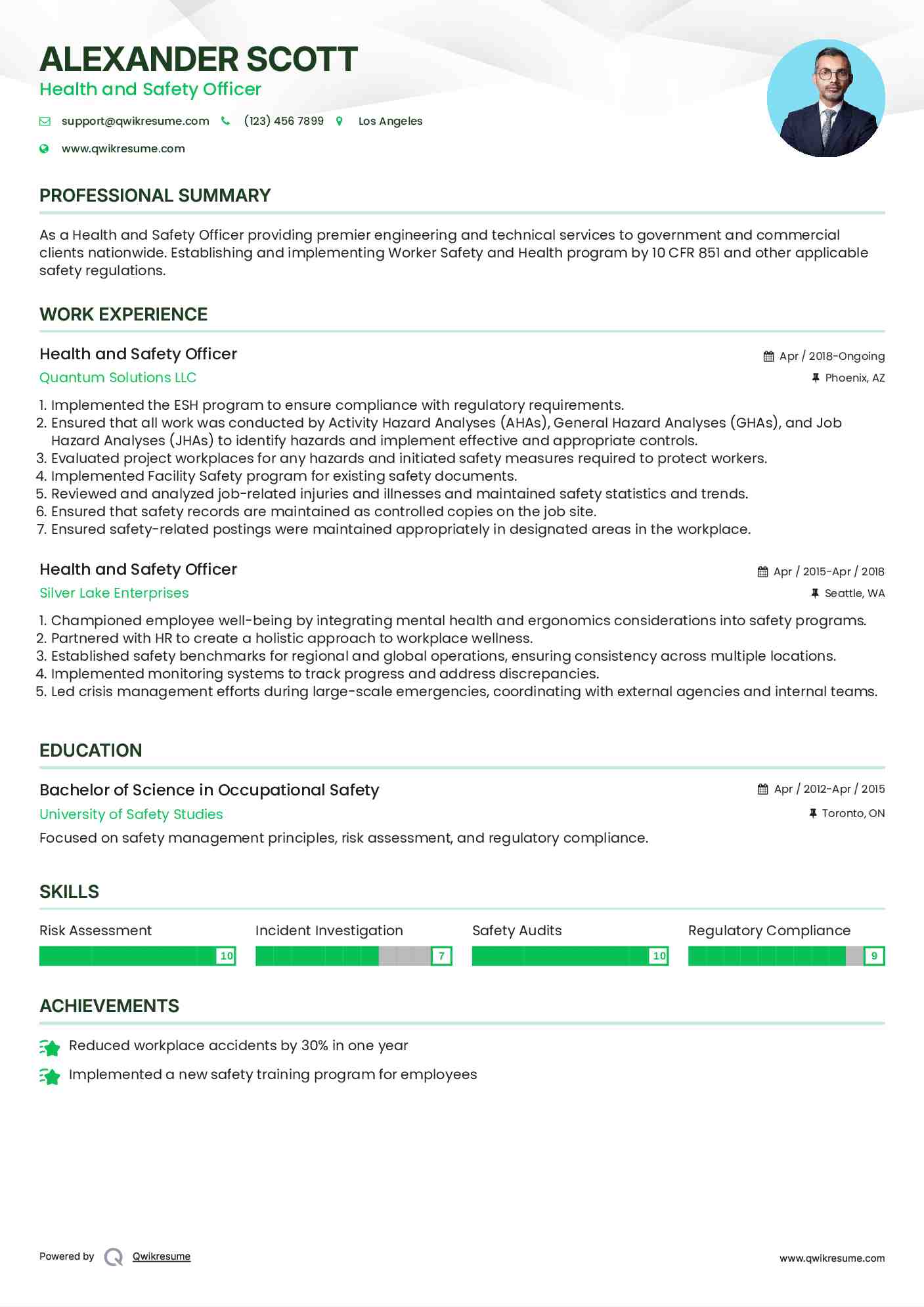 Health and Safety Officer Resume Format