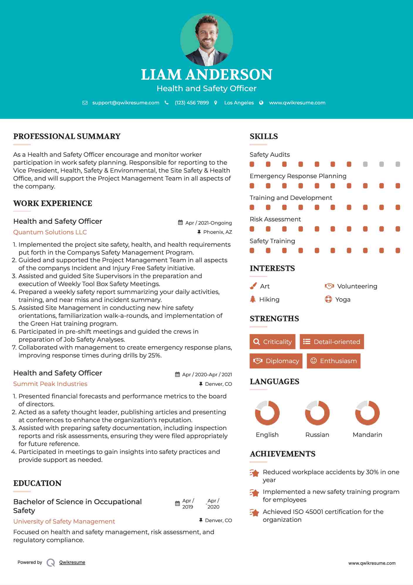 Health and Safety Officer Resume Template