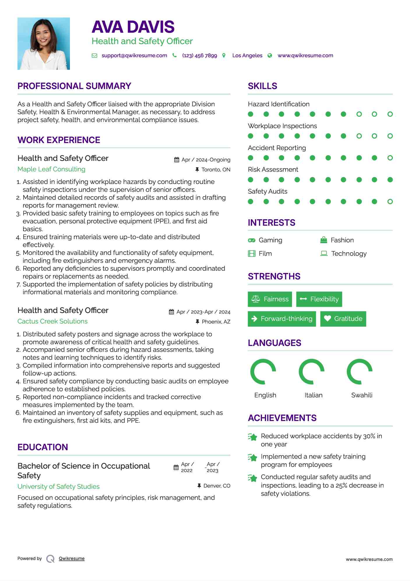 Health and Safety Officer Resume Template