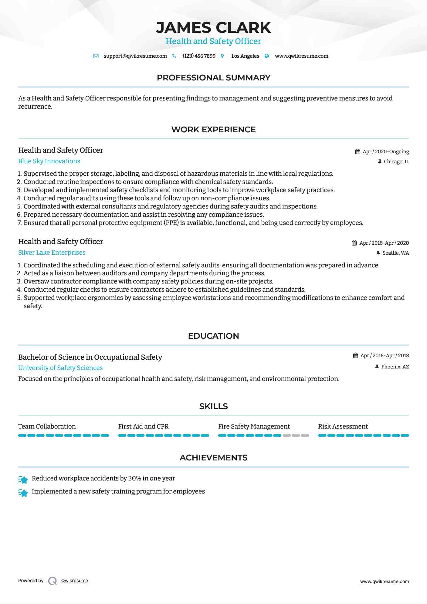 Health and Safety Officer Resume Model