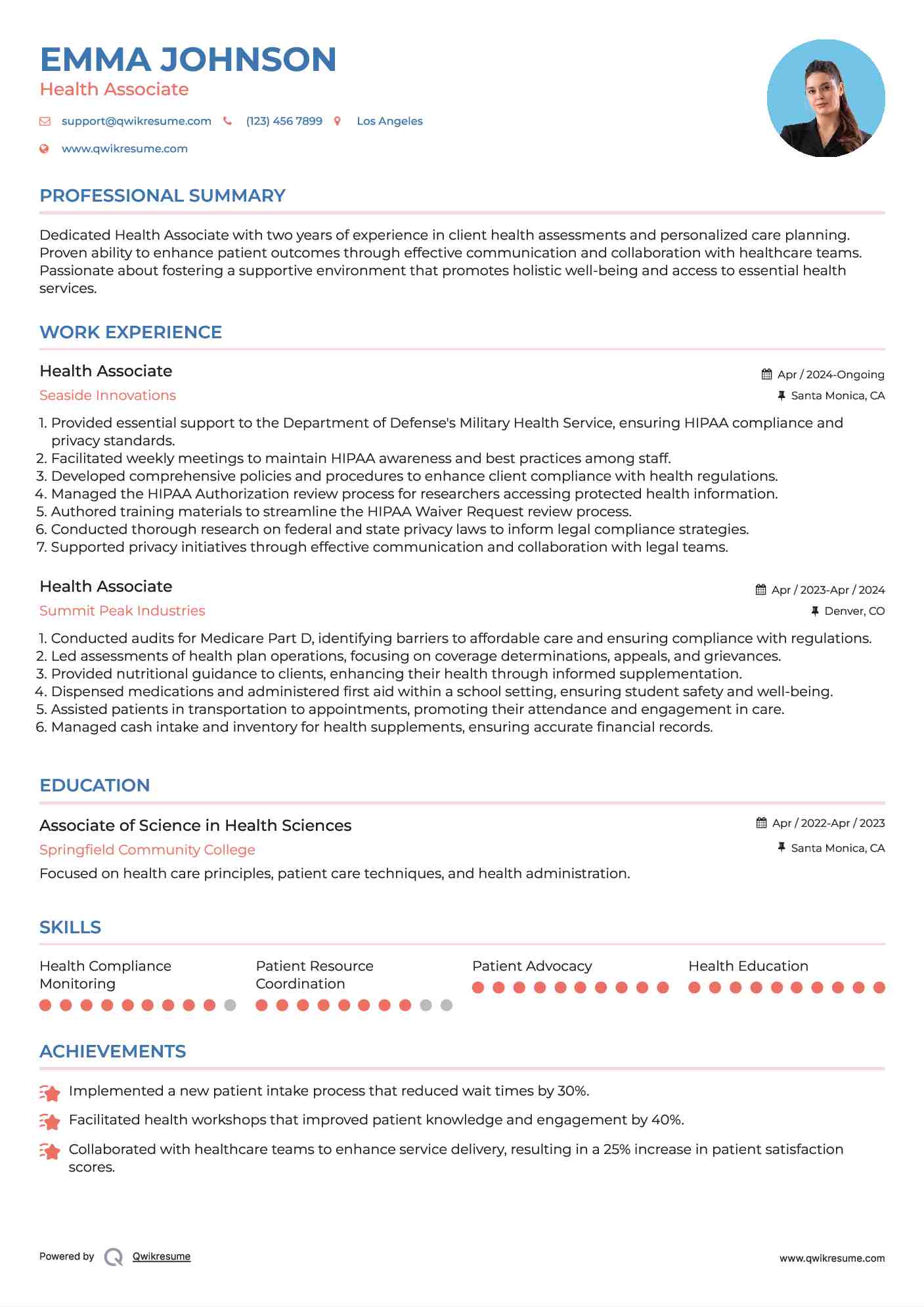 Health Associate Resume Template