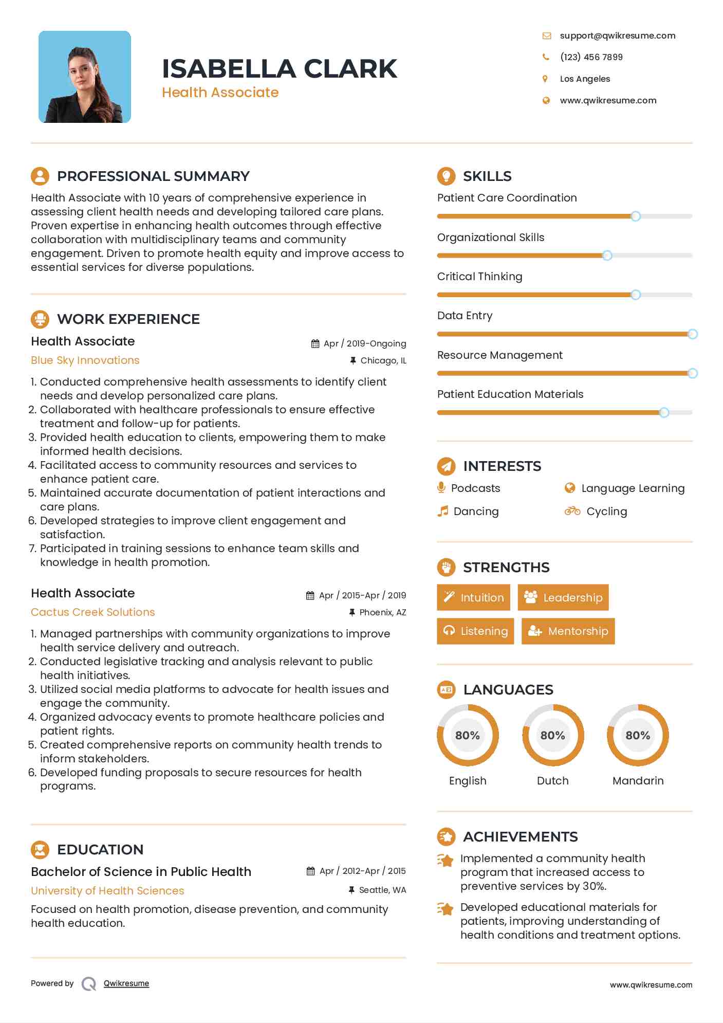 Health Associate Resume Model