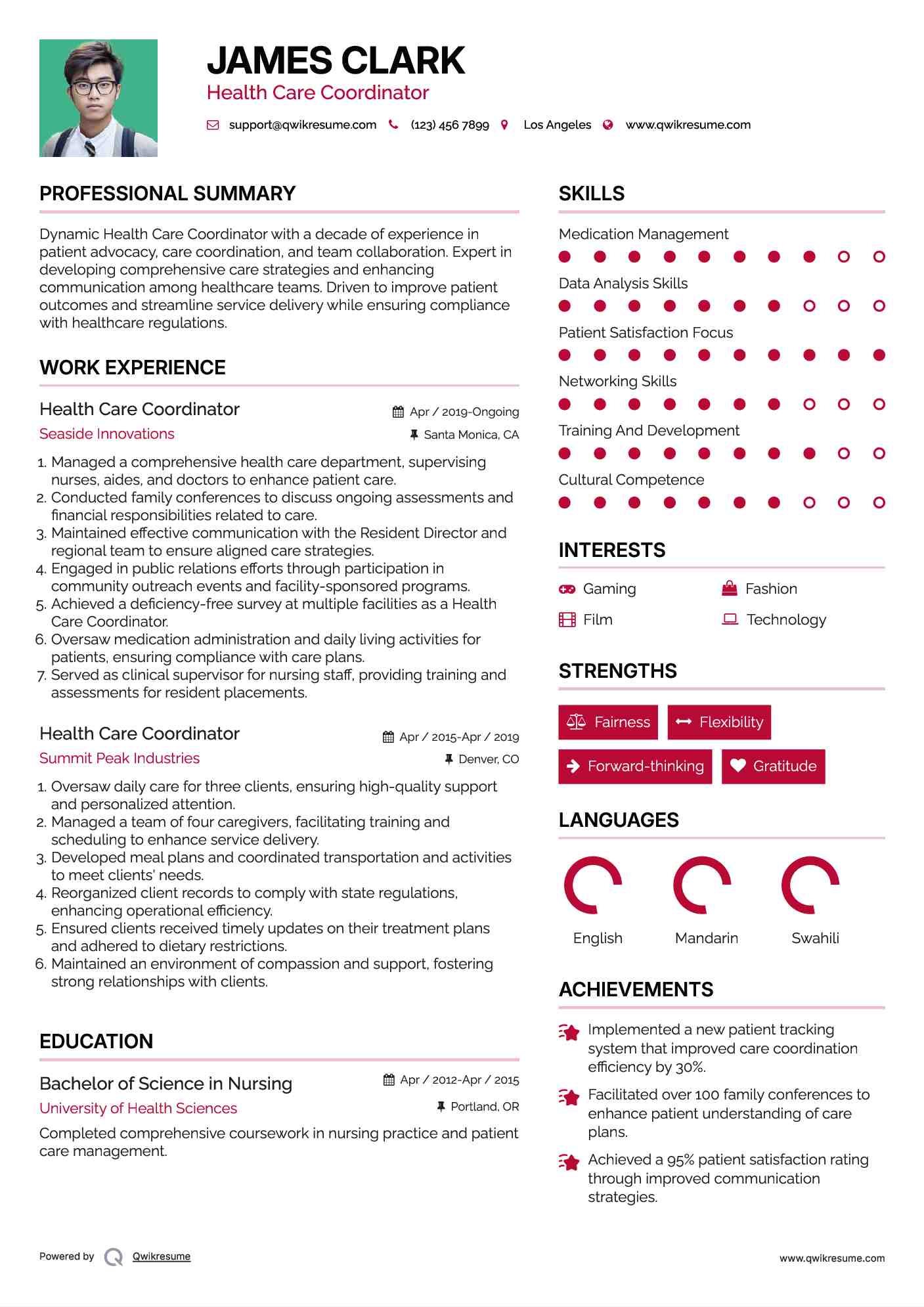 Health Care Coordinator Resume Template
