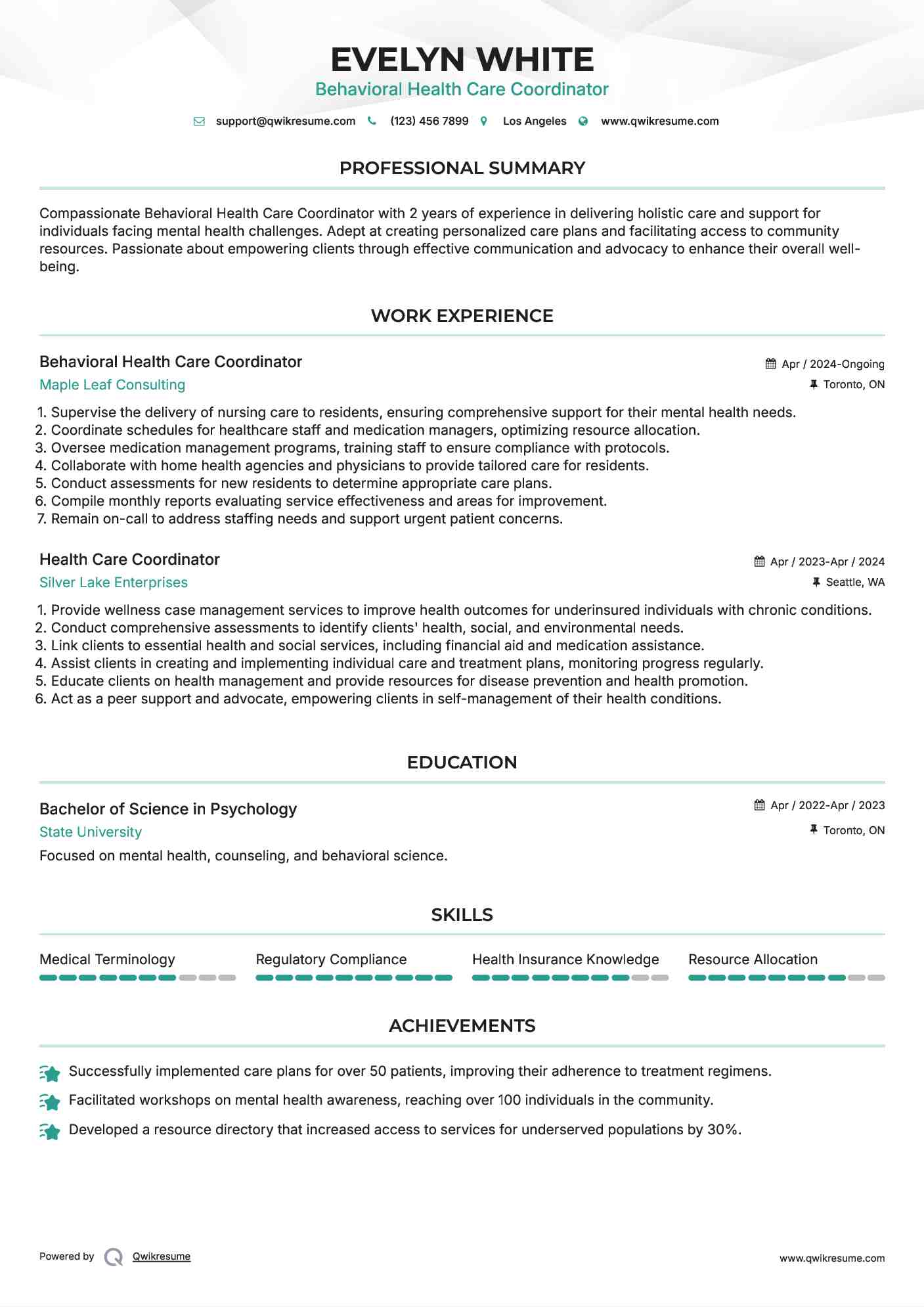 Behavioral Health Care Coordinator Resume Template