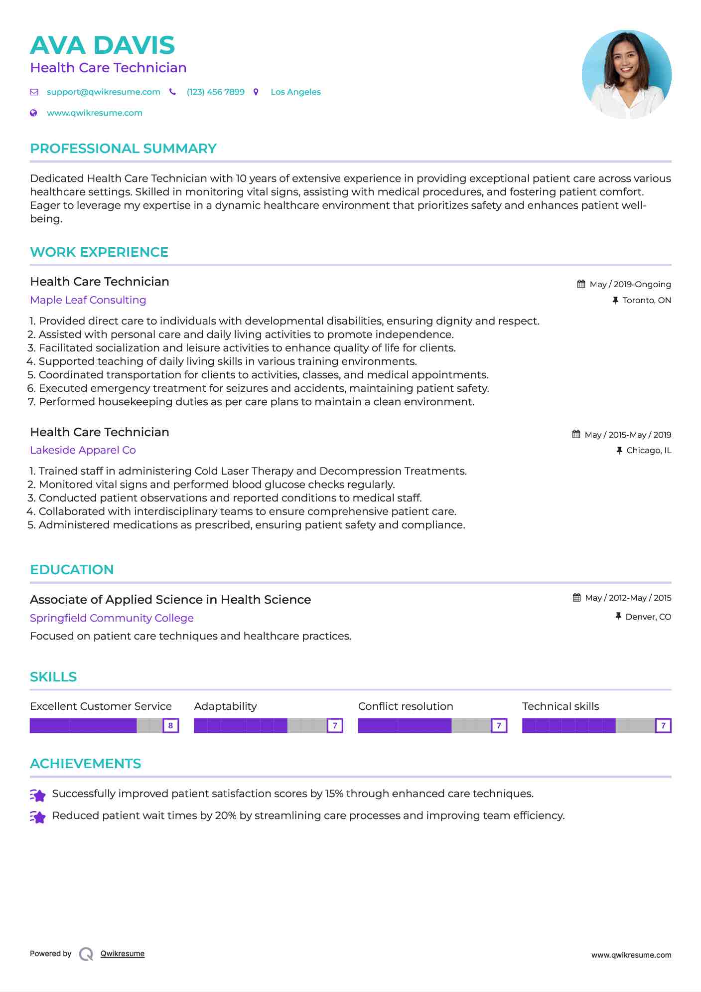 Health Care Technician Resume Format