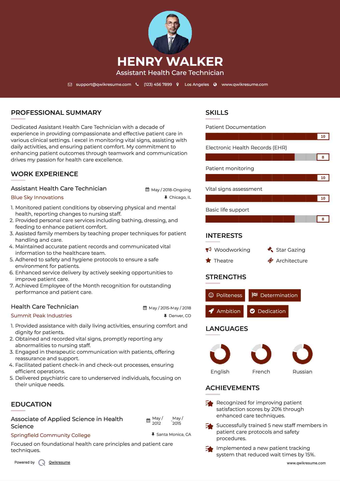 Assistant Health Care Technician Resume Format