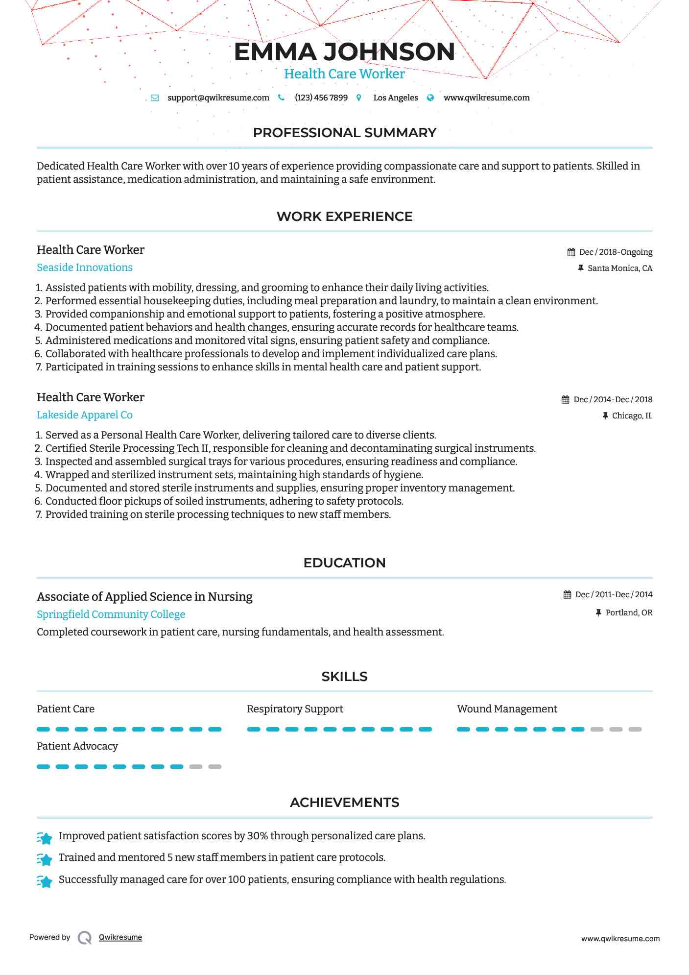 Health Care Worker Resume Template