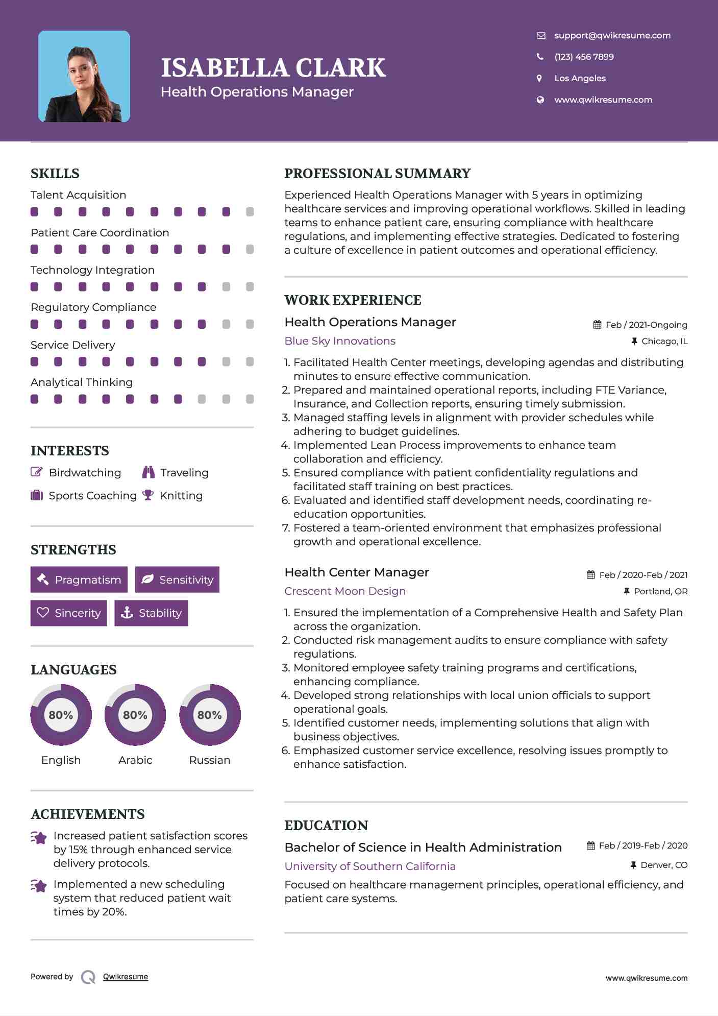 Health Operations Manager Resume Template