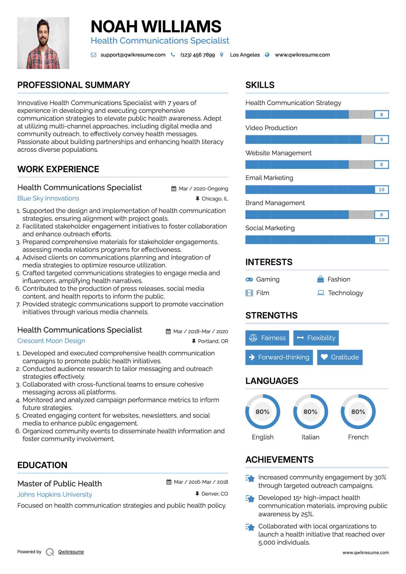 Health Communications Specialist Resume Model