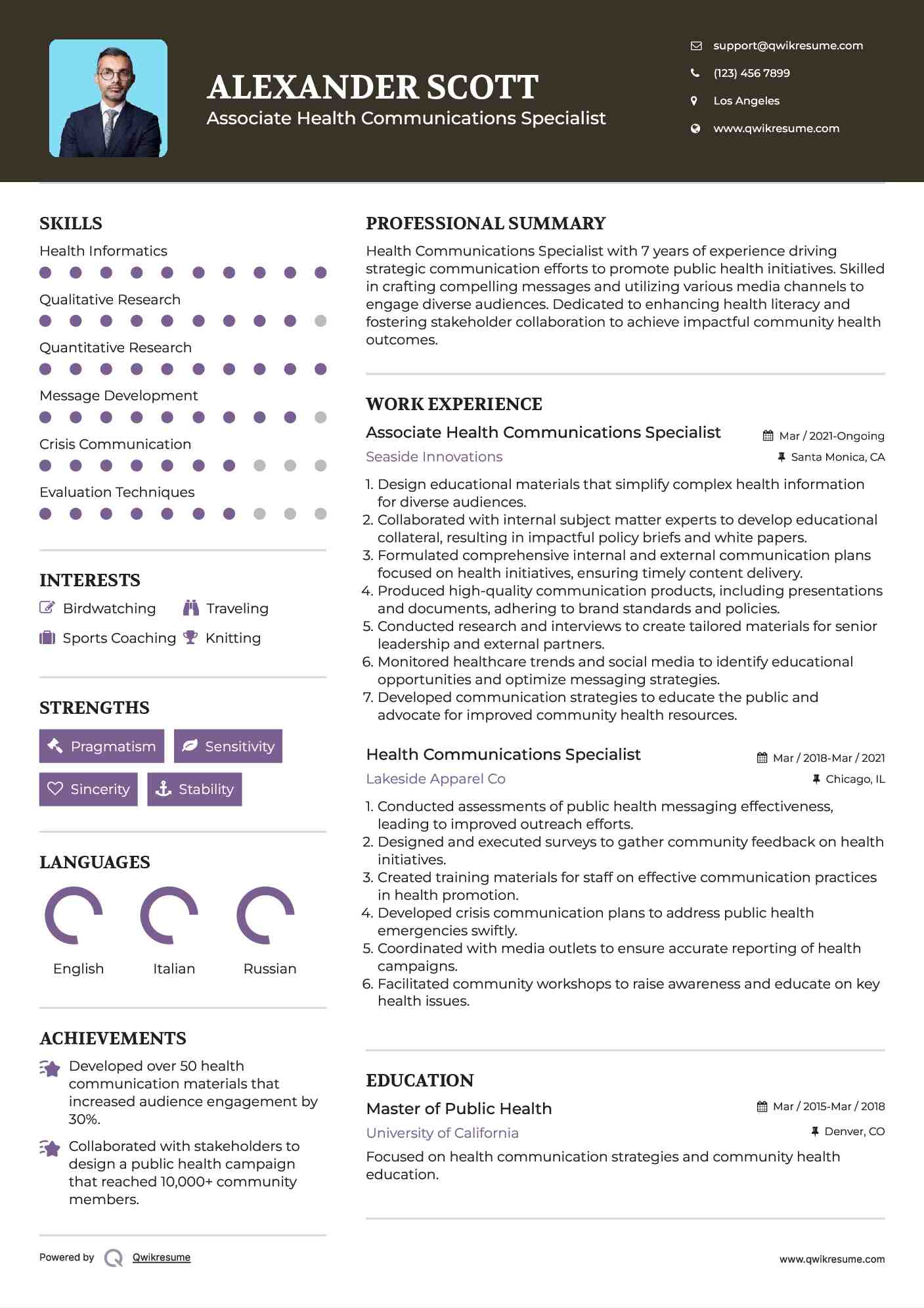 Associate Health Communications Specialist Resume Template
