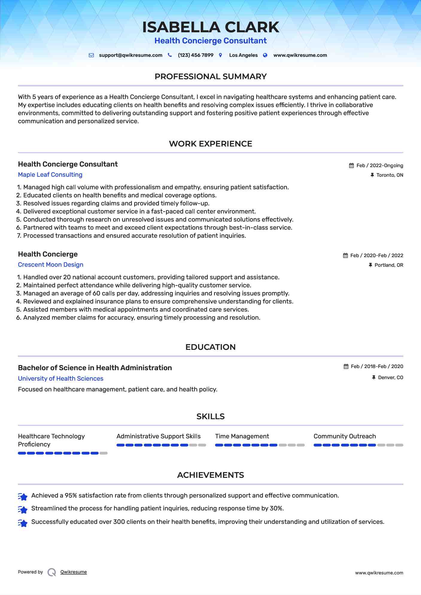 Health Concierge Consultant Resume Format