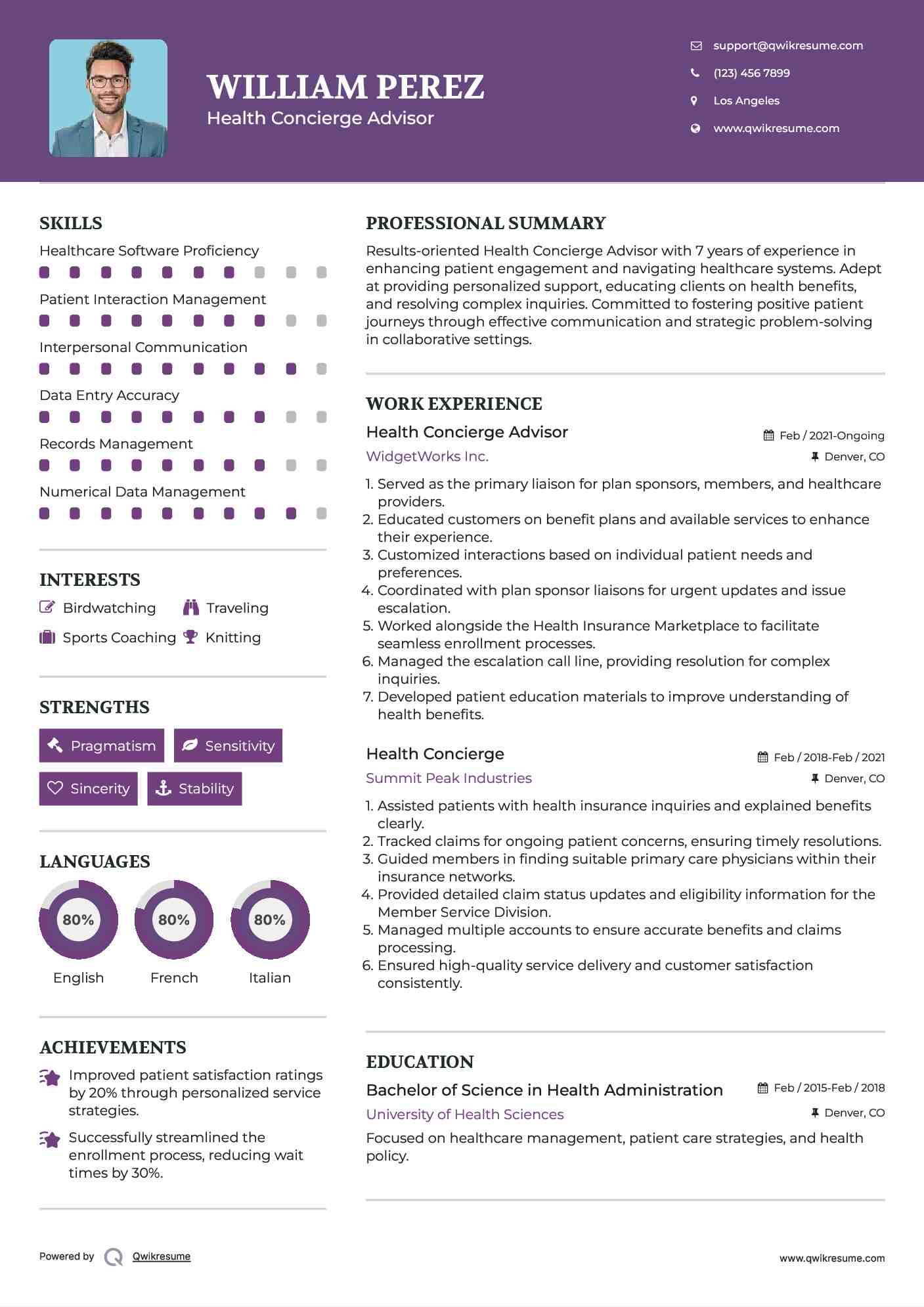 Health Concierge Advisor Resume Format