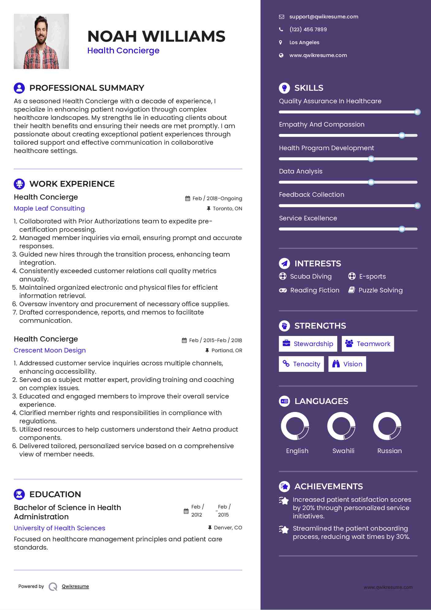 Health Concierge Resume Template