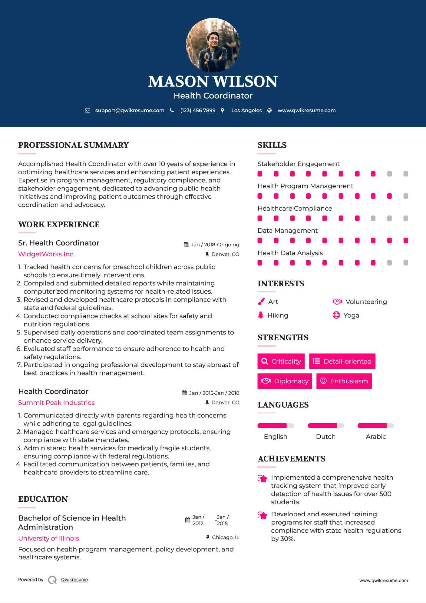 Sr. Health Coordinator Resume Template