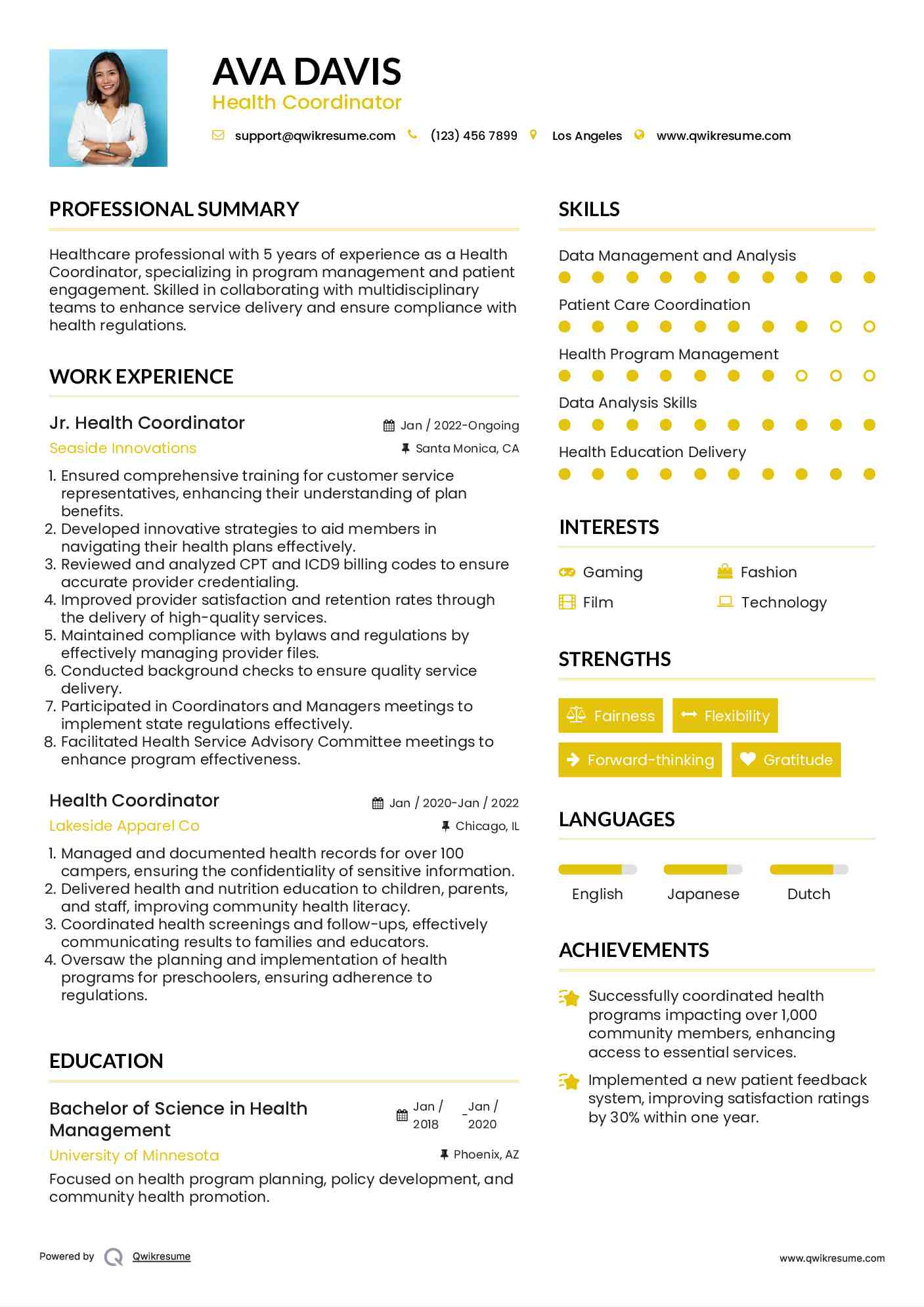 Jr. Health Coordinator Resume Template