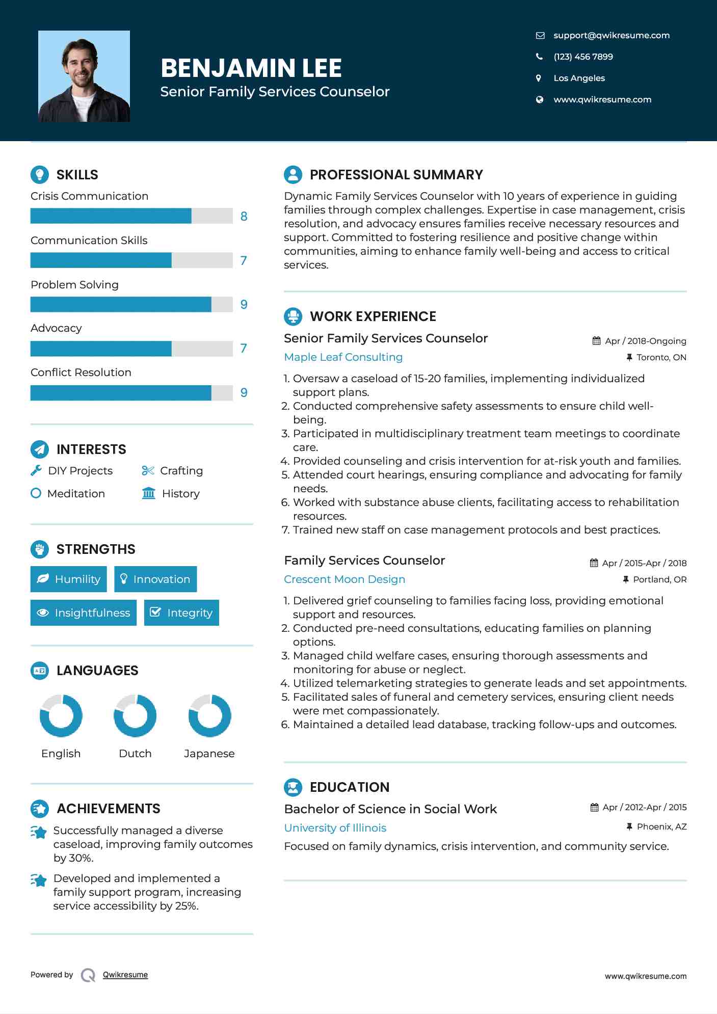 Senior Family Services Counselor Resume Format