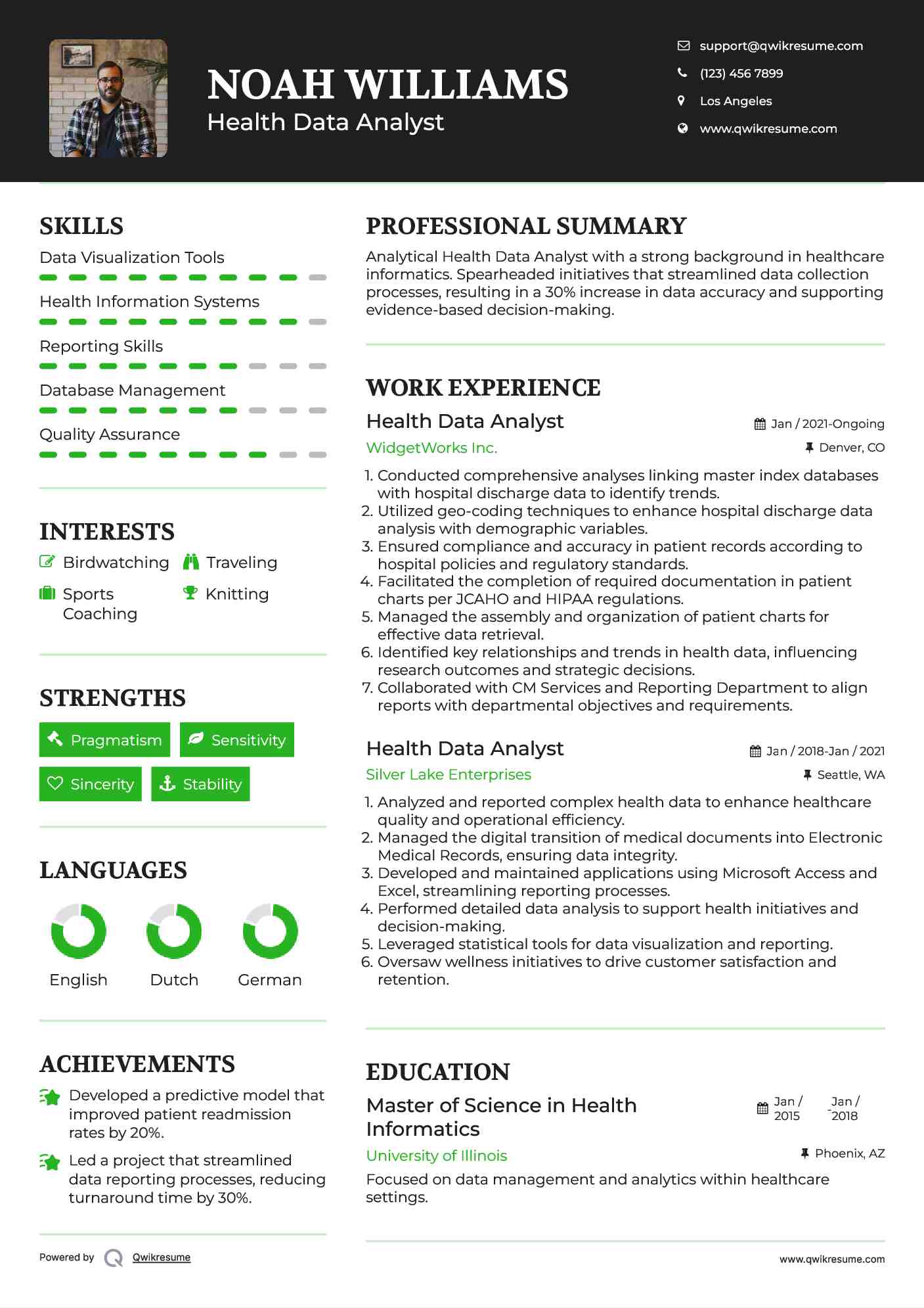 Health Data Analyst Resume Example