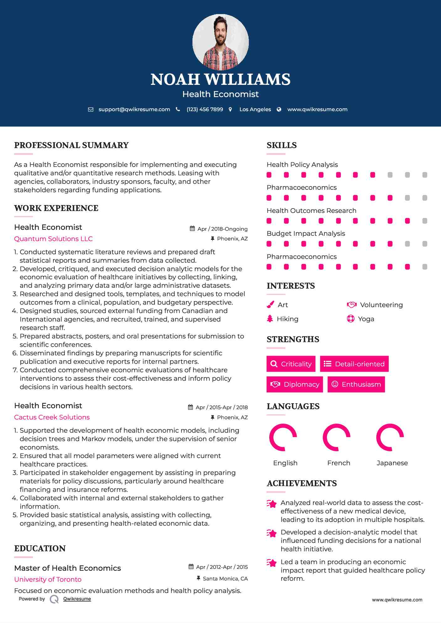 Health Economist Resume Model