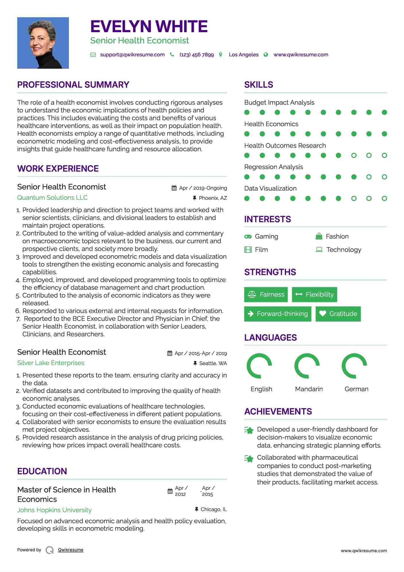 Senior Health Economist Resume Format
