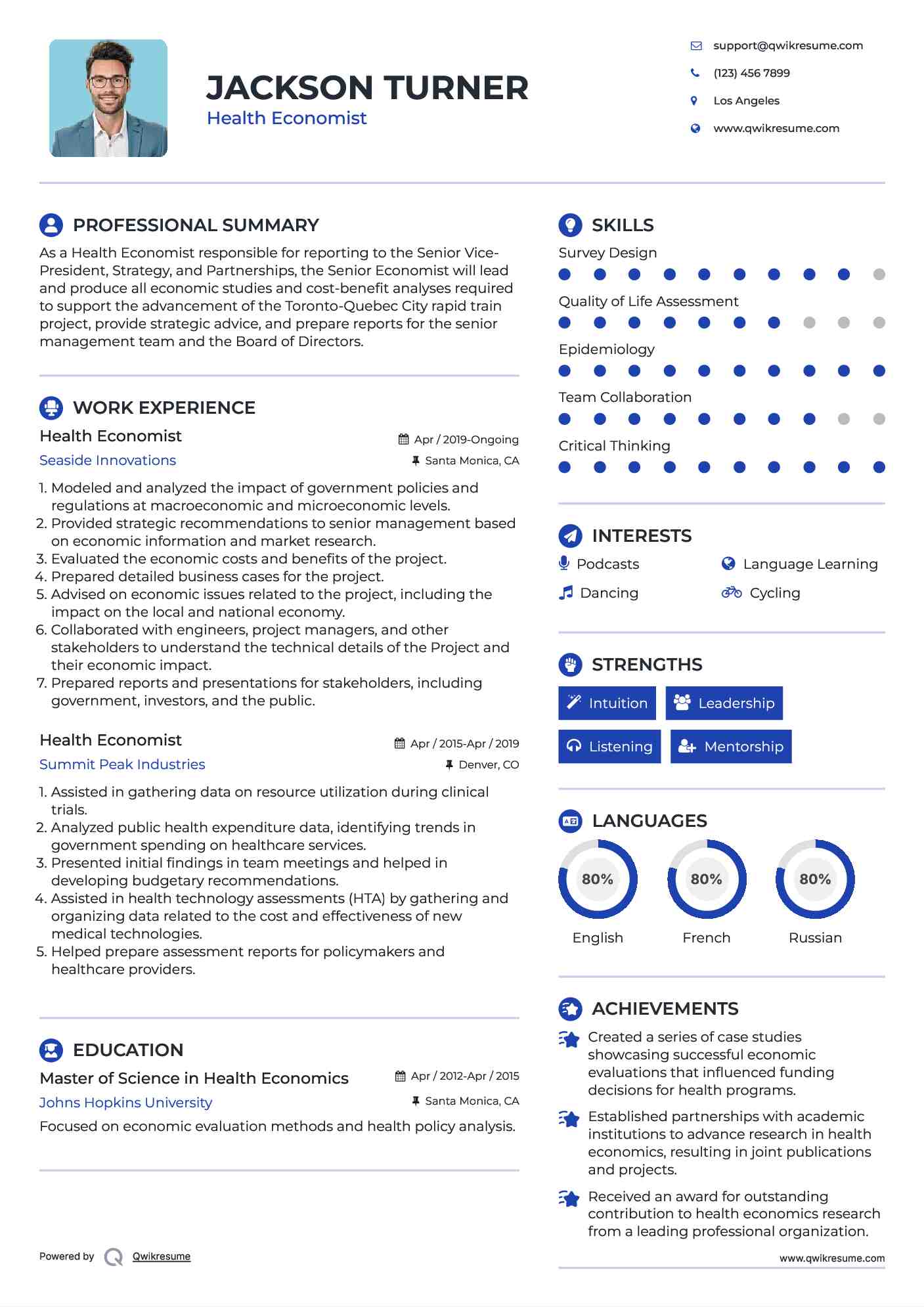 Health Economist Resume Format