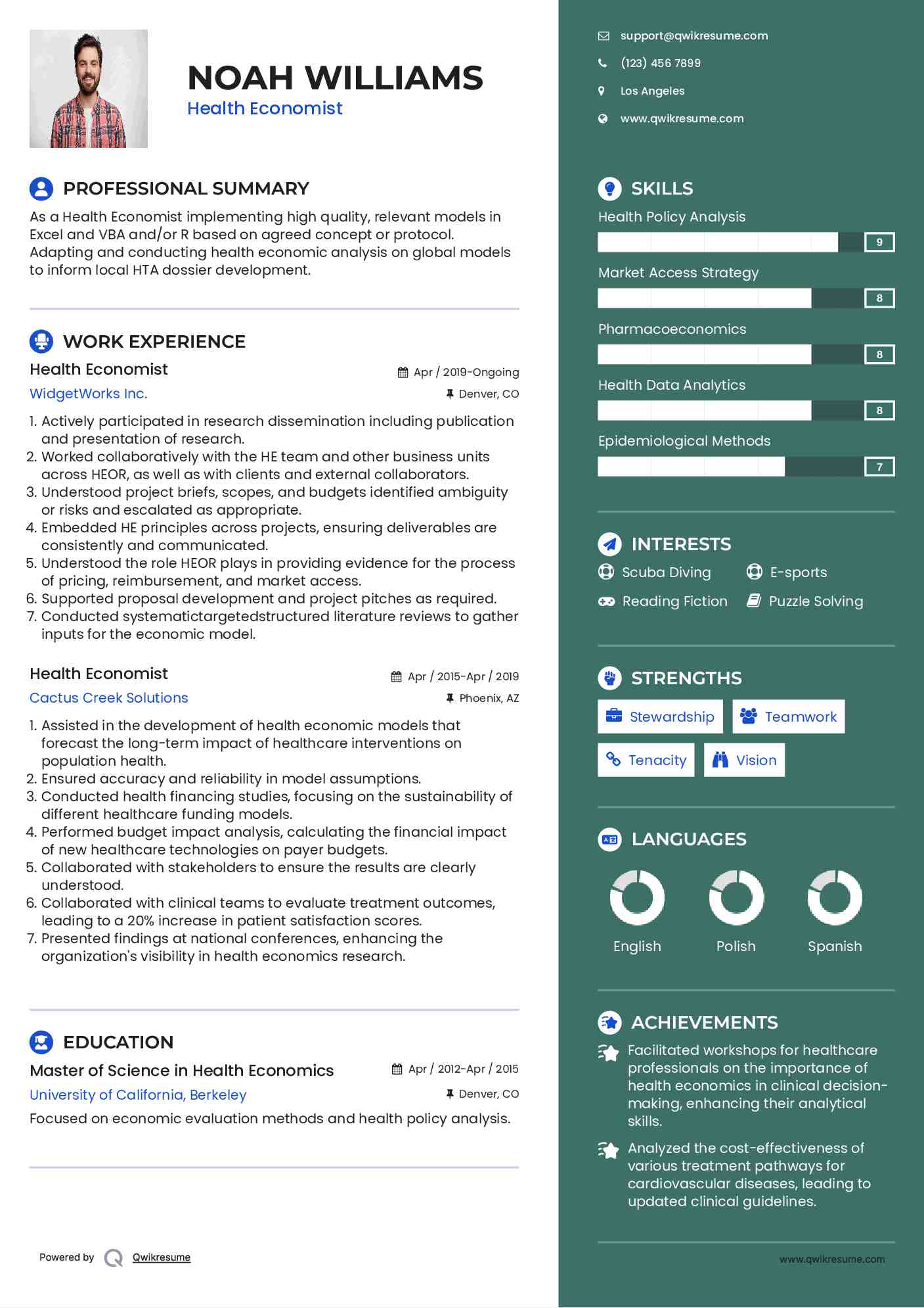 Health Economist Resume Format