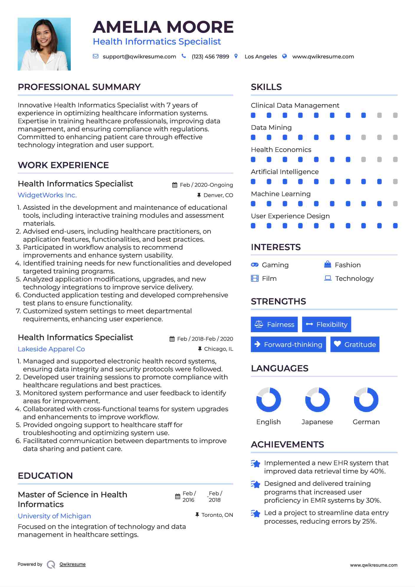 Health Informatics Specialist Resume Template