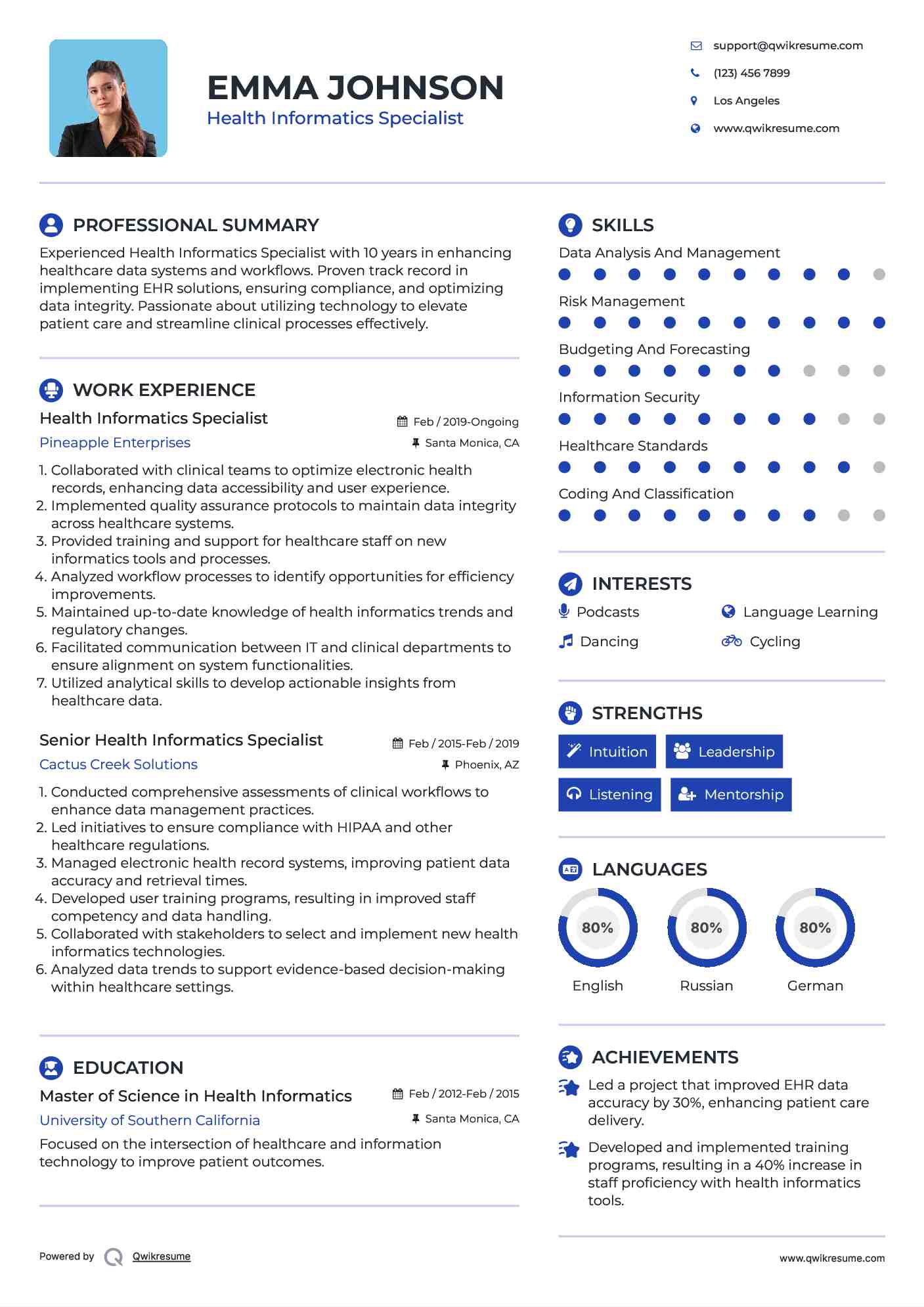 Health Informatics Specialist Resume Format