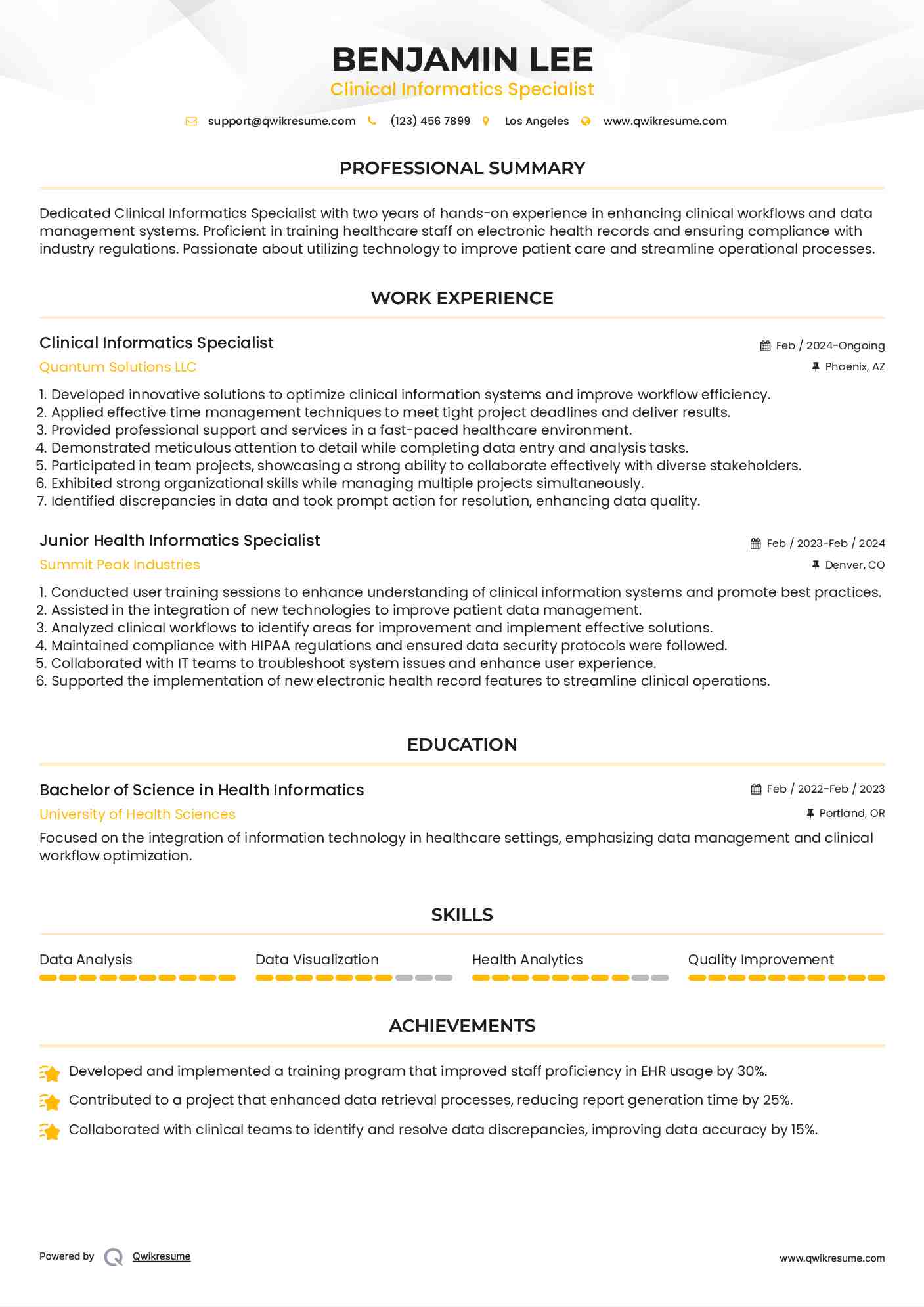 Clinical Informatics Specialist Resume Model