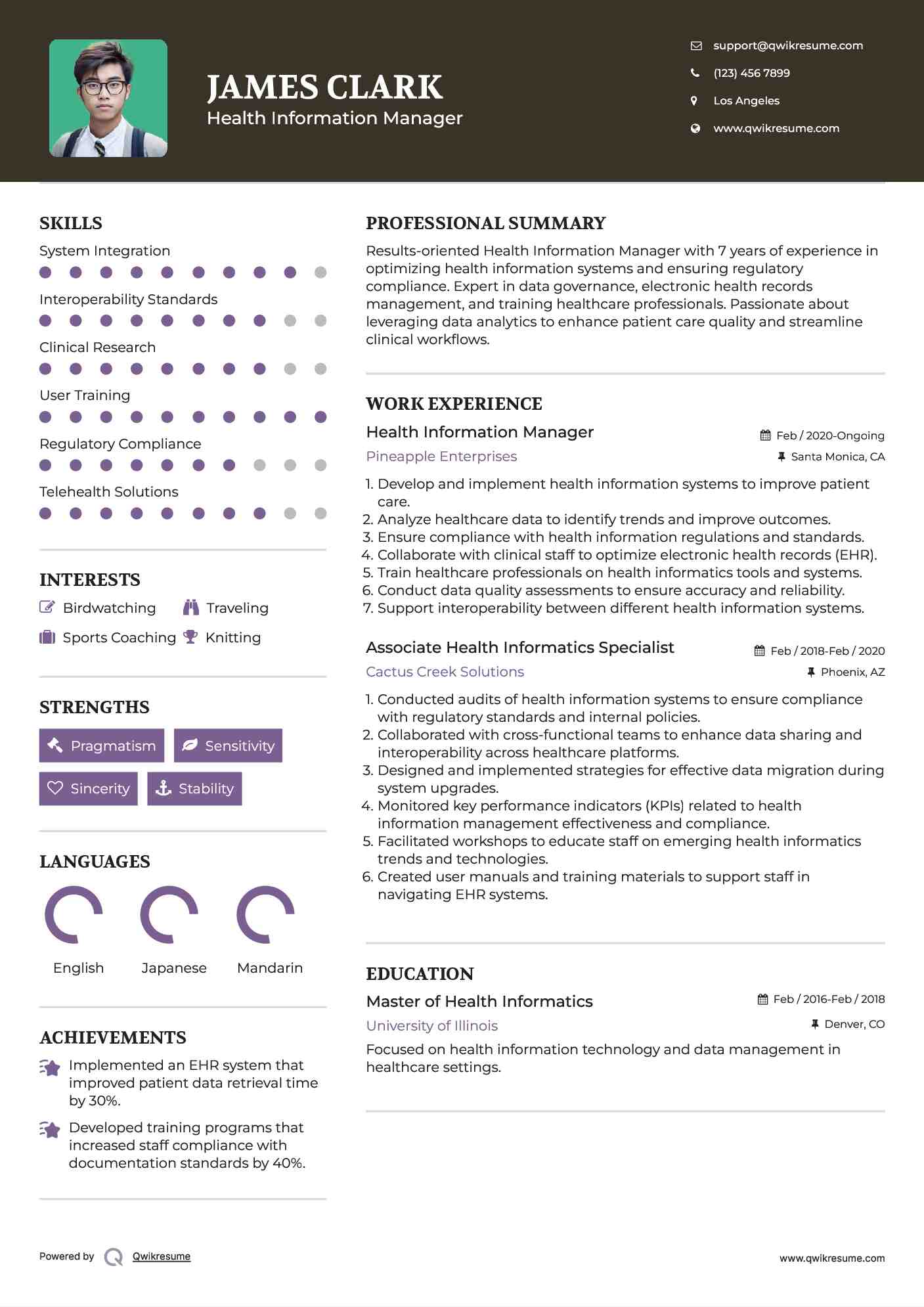 Health Information Manager Resume Format