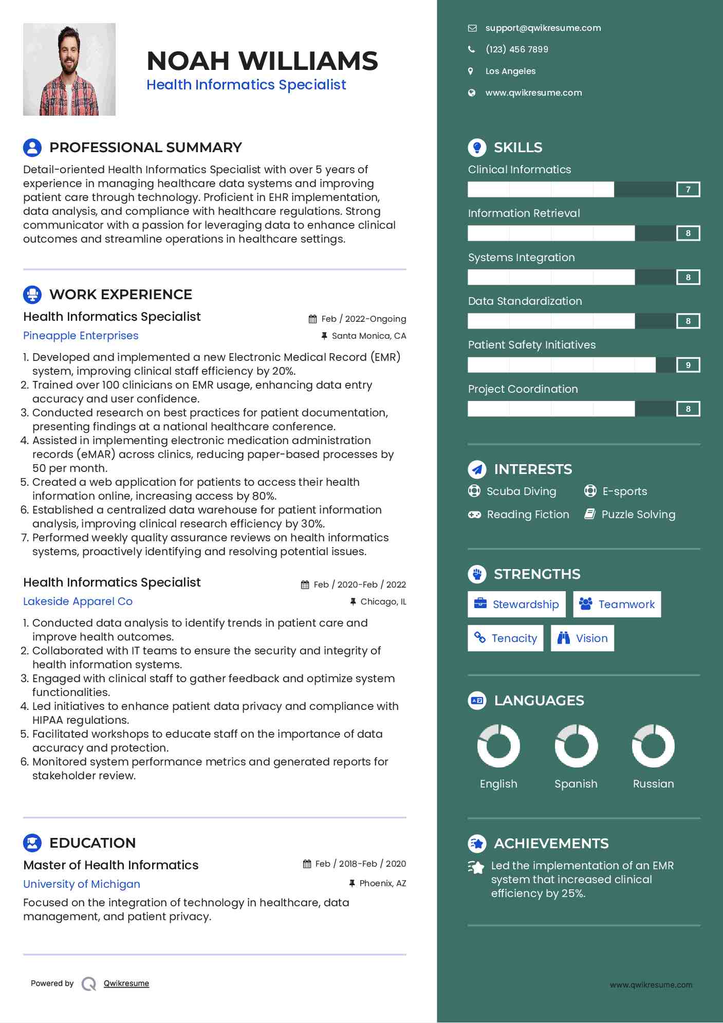 Health Informatics Specialist Resume Model
