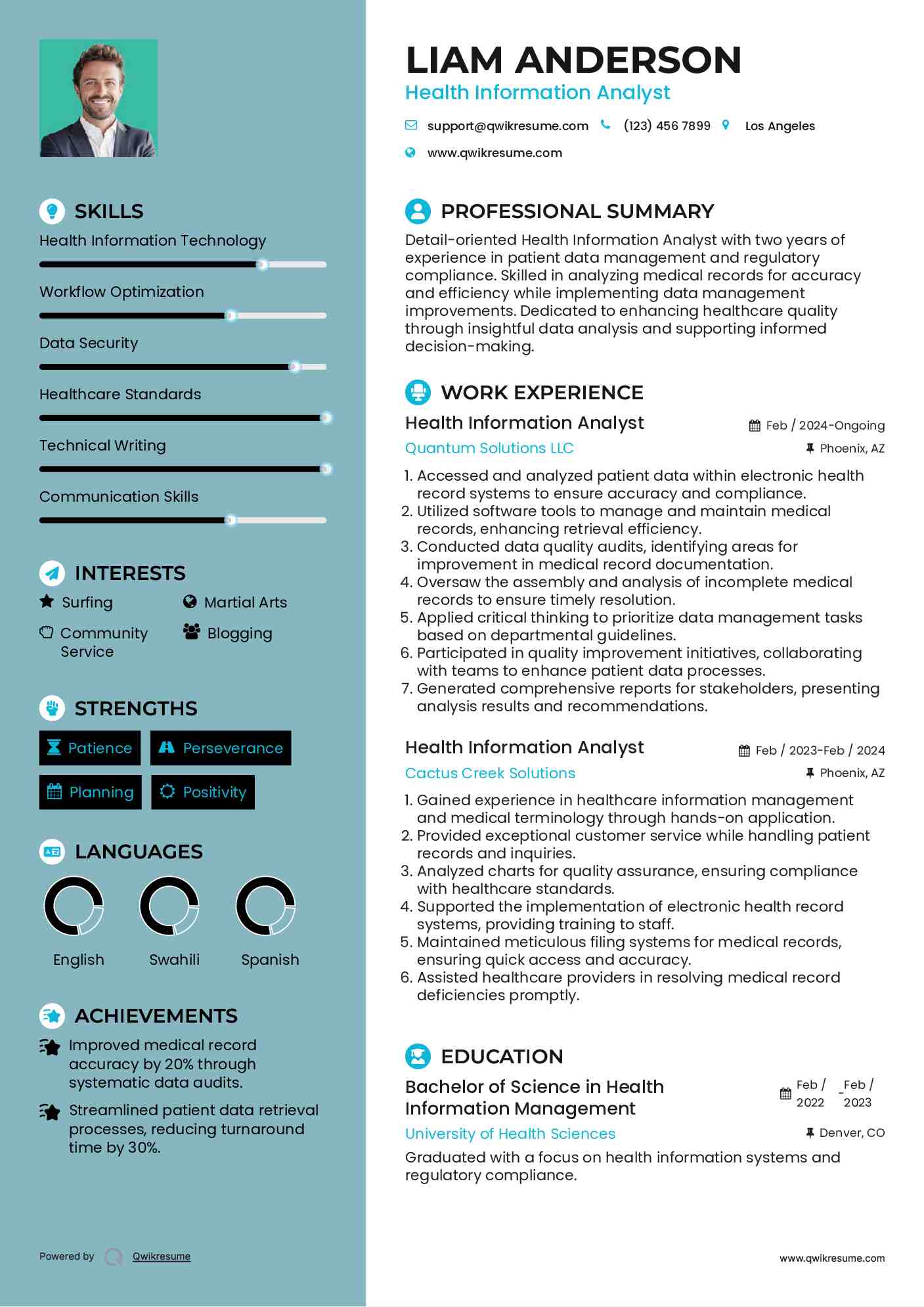 Health Information Analyst Resume Example