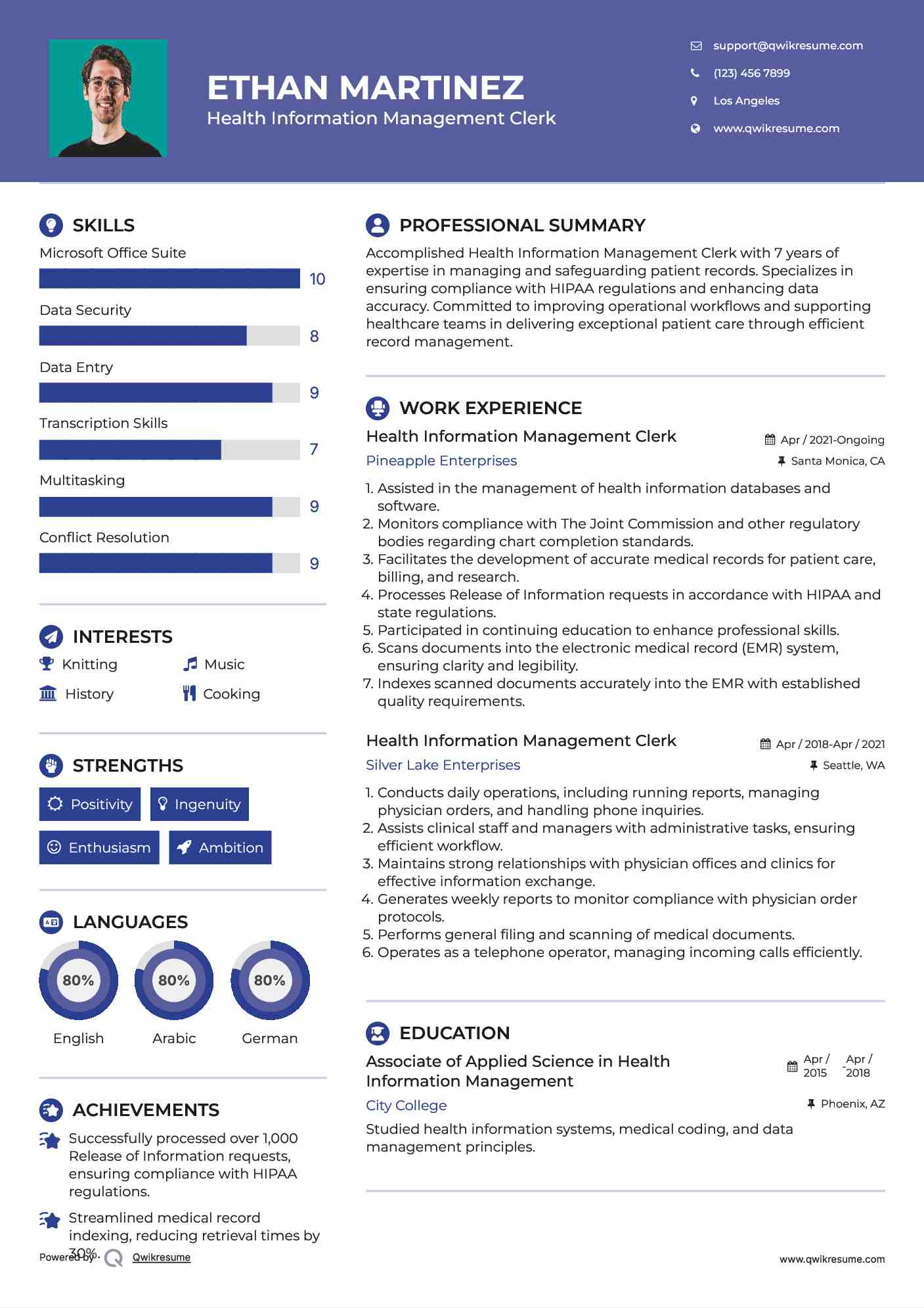 Health Information Management Clerk Resume Model