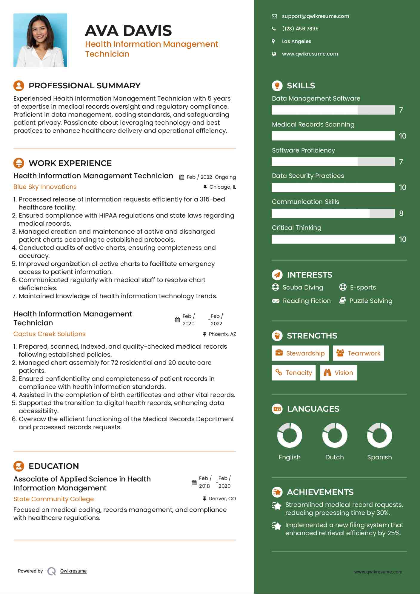 Health Information Management Technician Resume Model