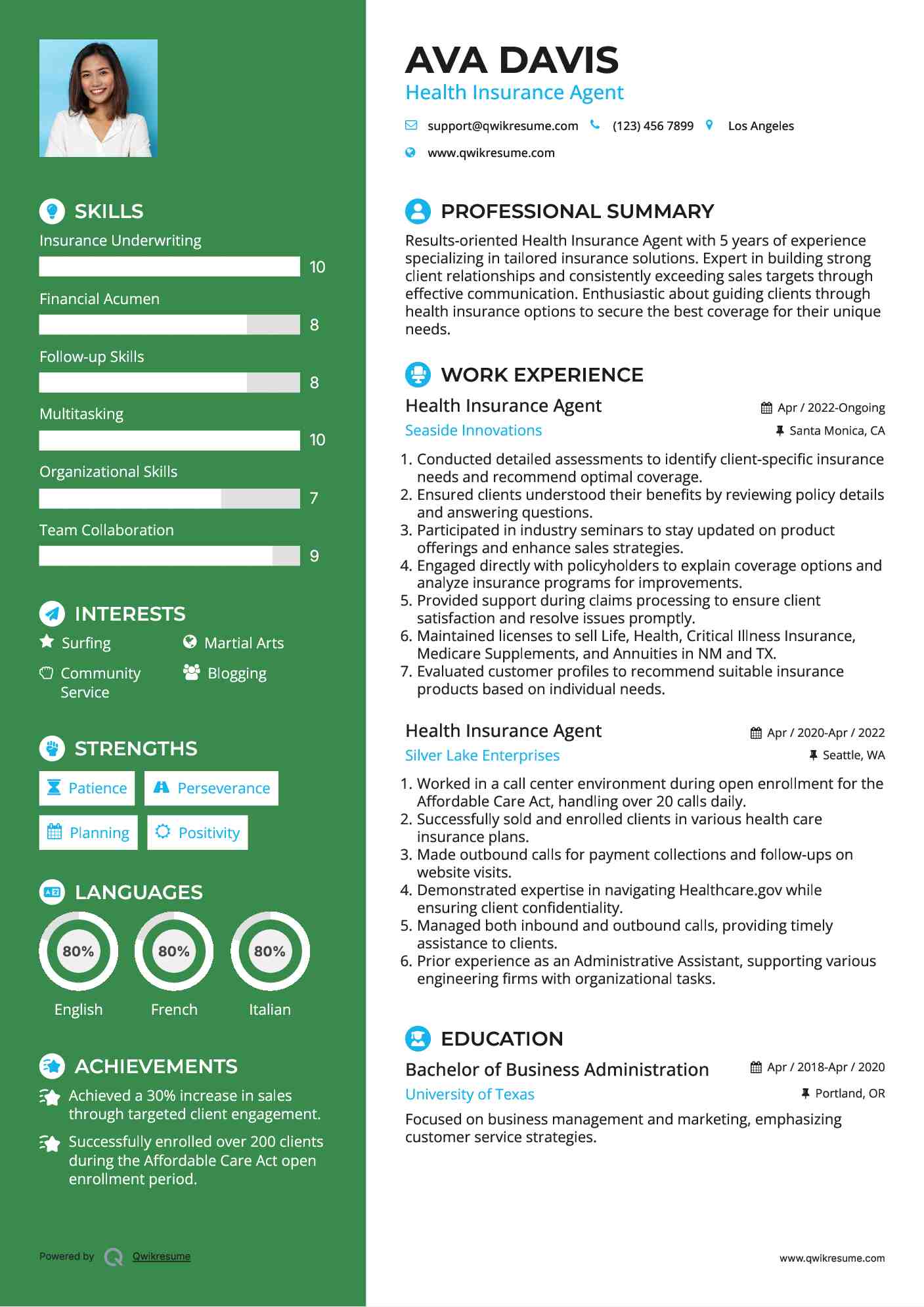Health Insurance Agent Resume Format