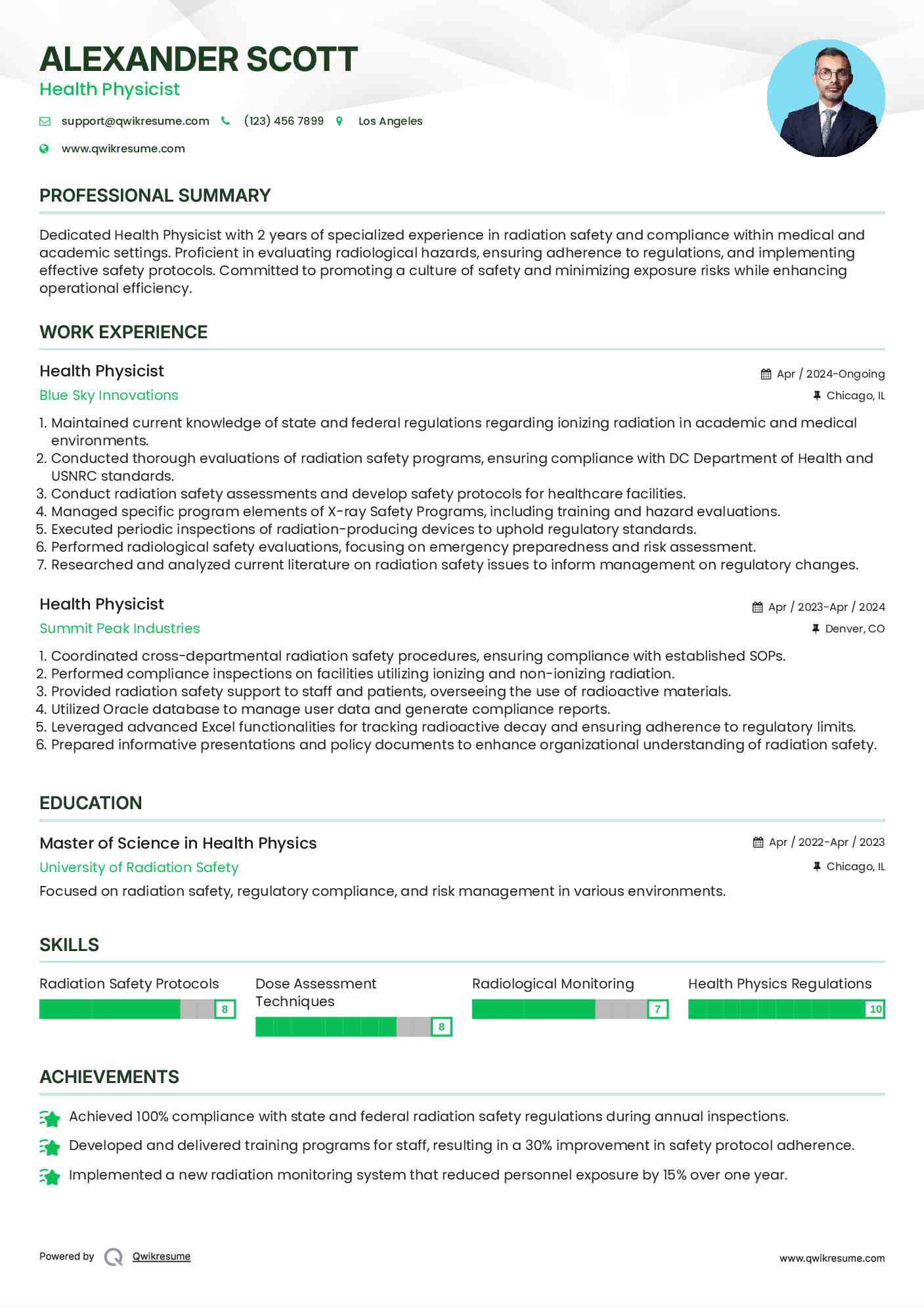 Health Physicist Resume Format