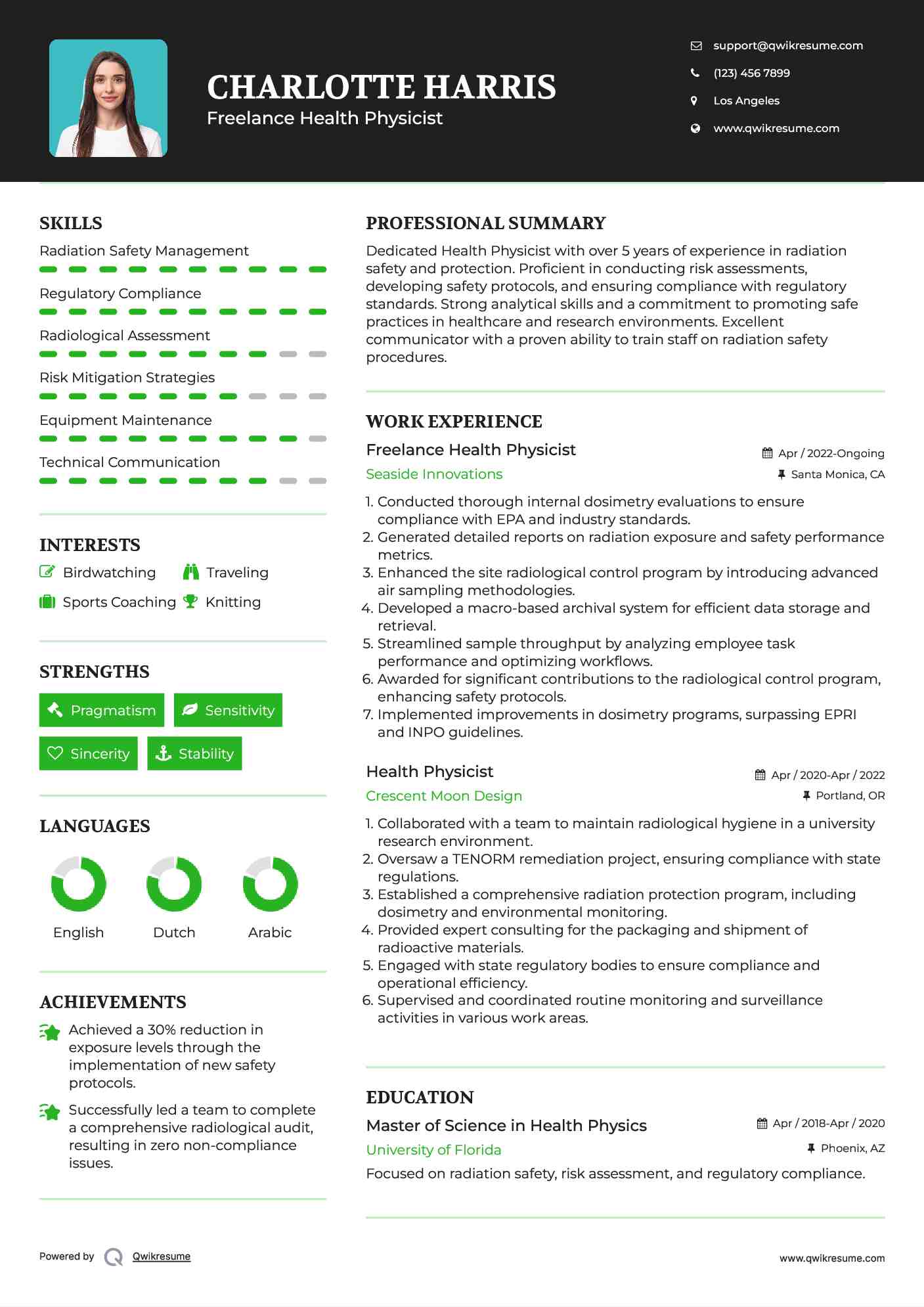 Health Physicist Resume Samples QwikResume