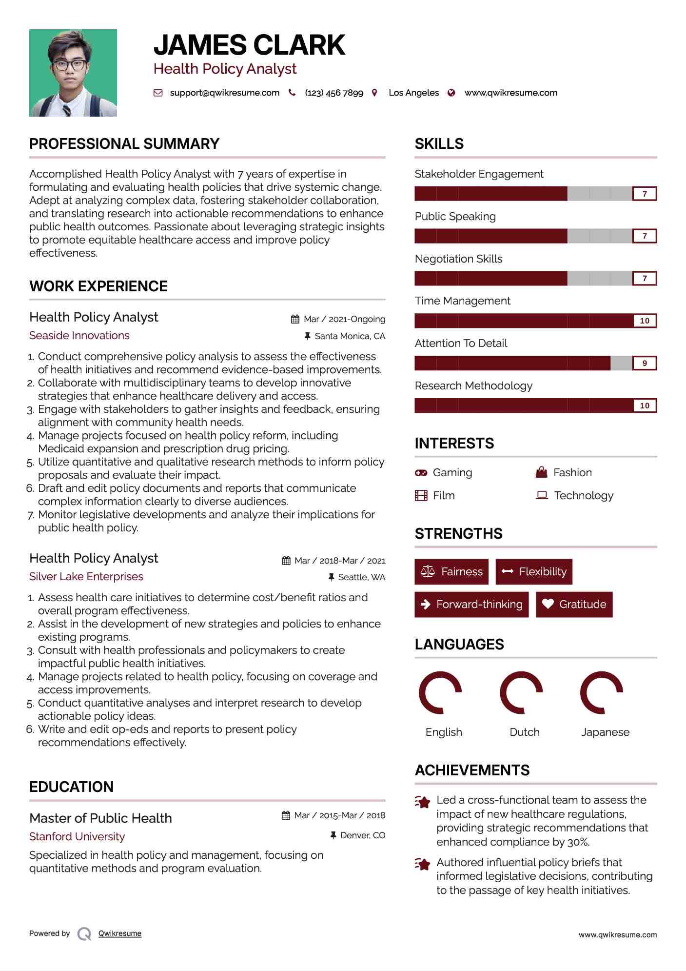 Health Policy Analyst Resume Template