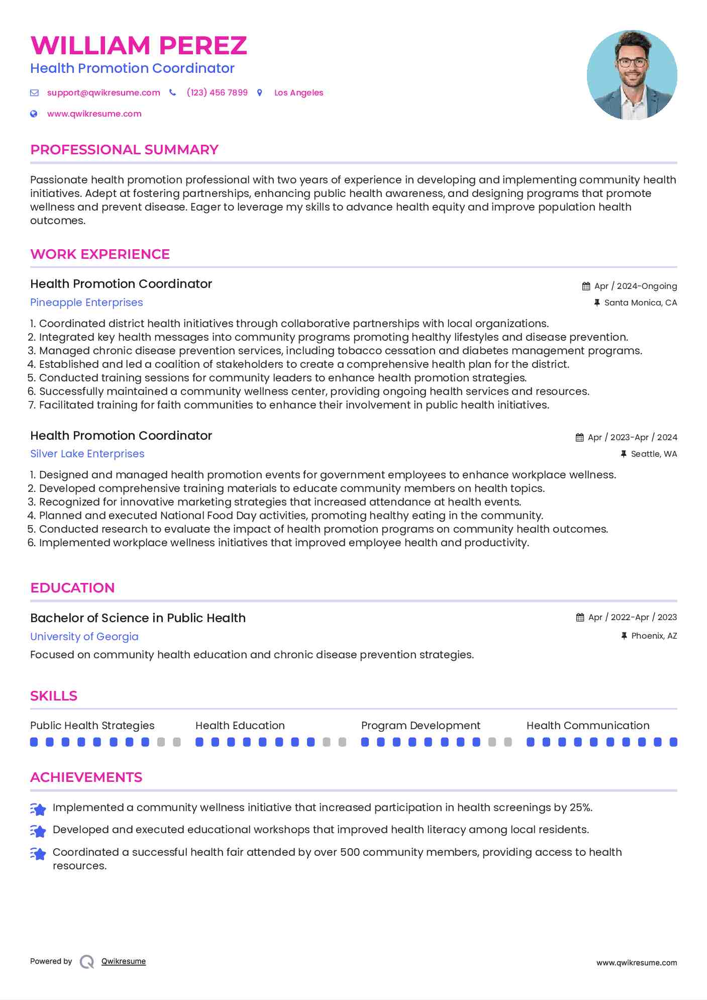 Health Promotion Coordinator Resume Model