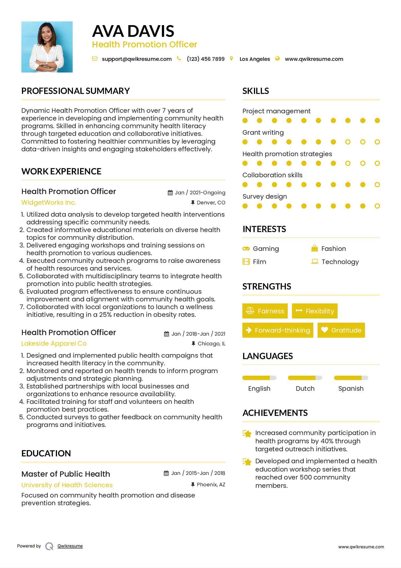 Health Promotion Officer Resume Format