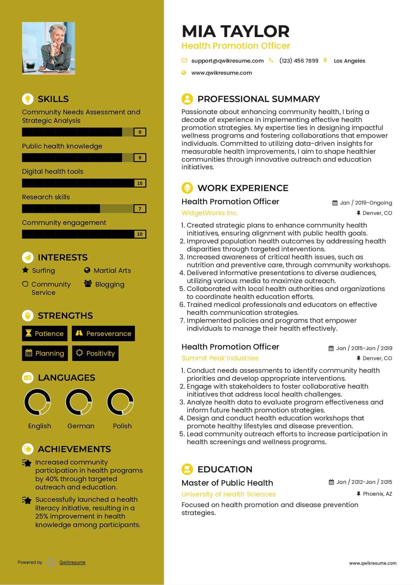 Health Promotion Officer Resume Template